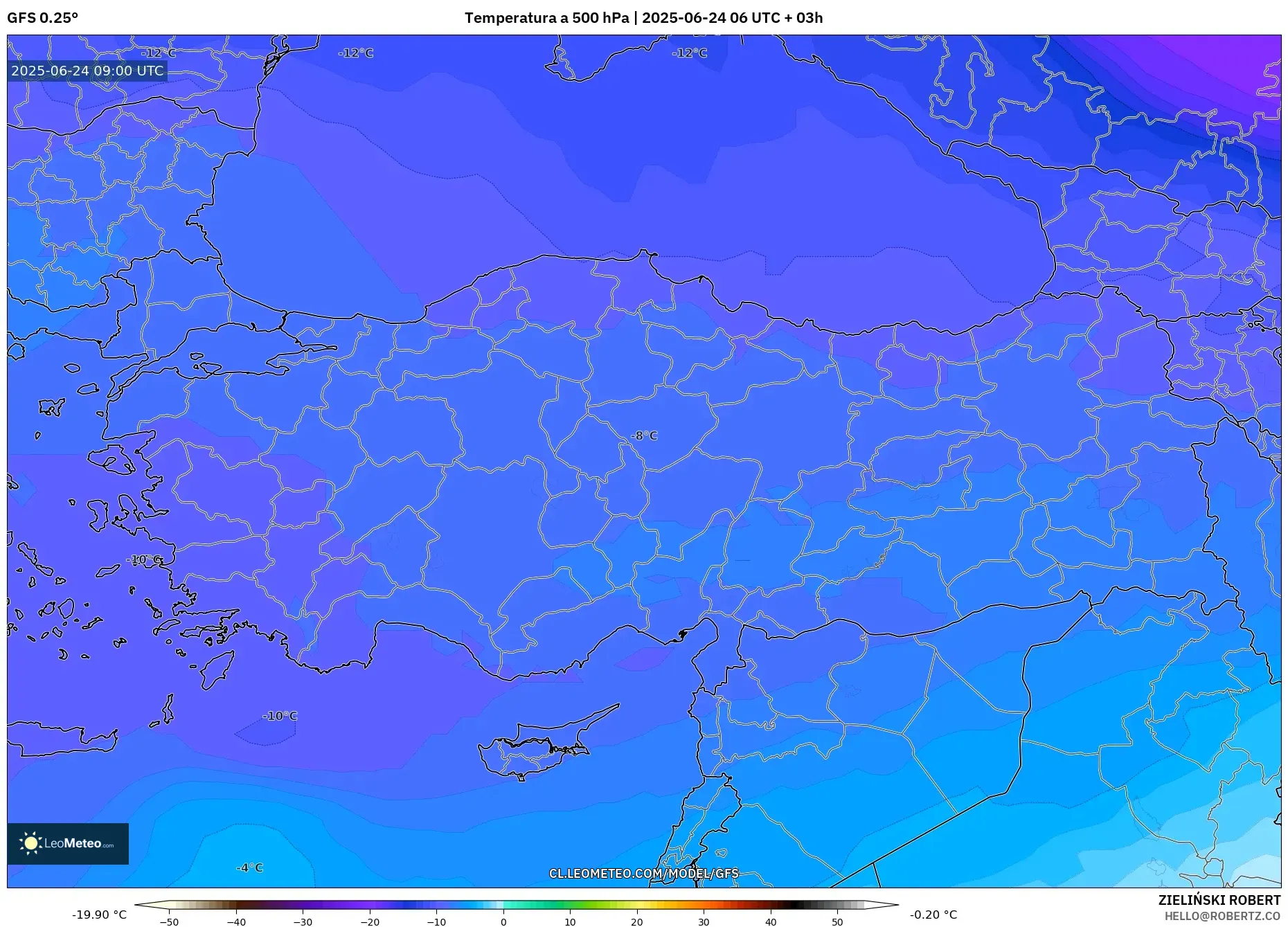 GFS model - Turquía, Temperatura a 500 hPa GFS model - Turquía, Temperatura a 500 hPa