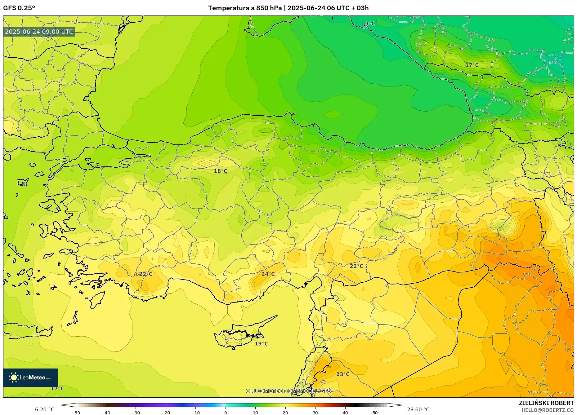 GFS model - Turquía, Temperatura a 850 hPa GFS model - Turquía, Temperatura a 850 hPa
