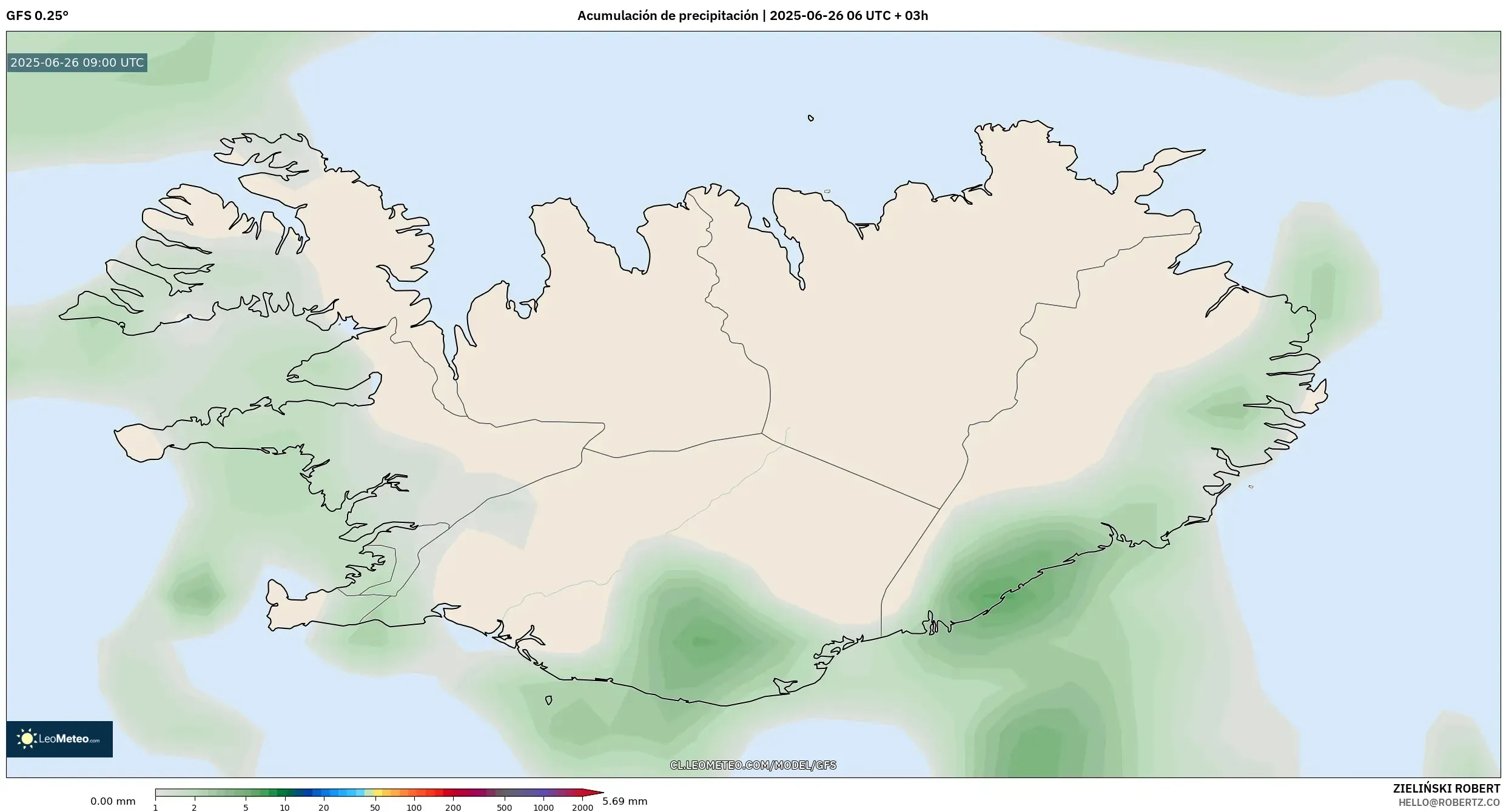 GFS model - Islandia, Acumulación de precipitación GFS model - Islandia, Acumulación de precipitación