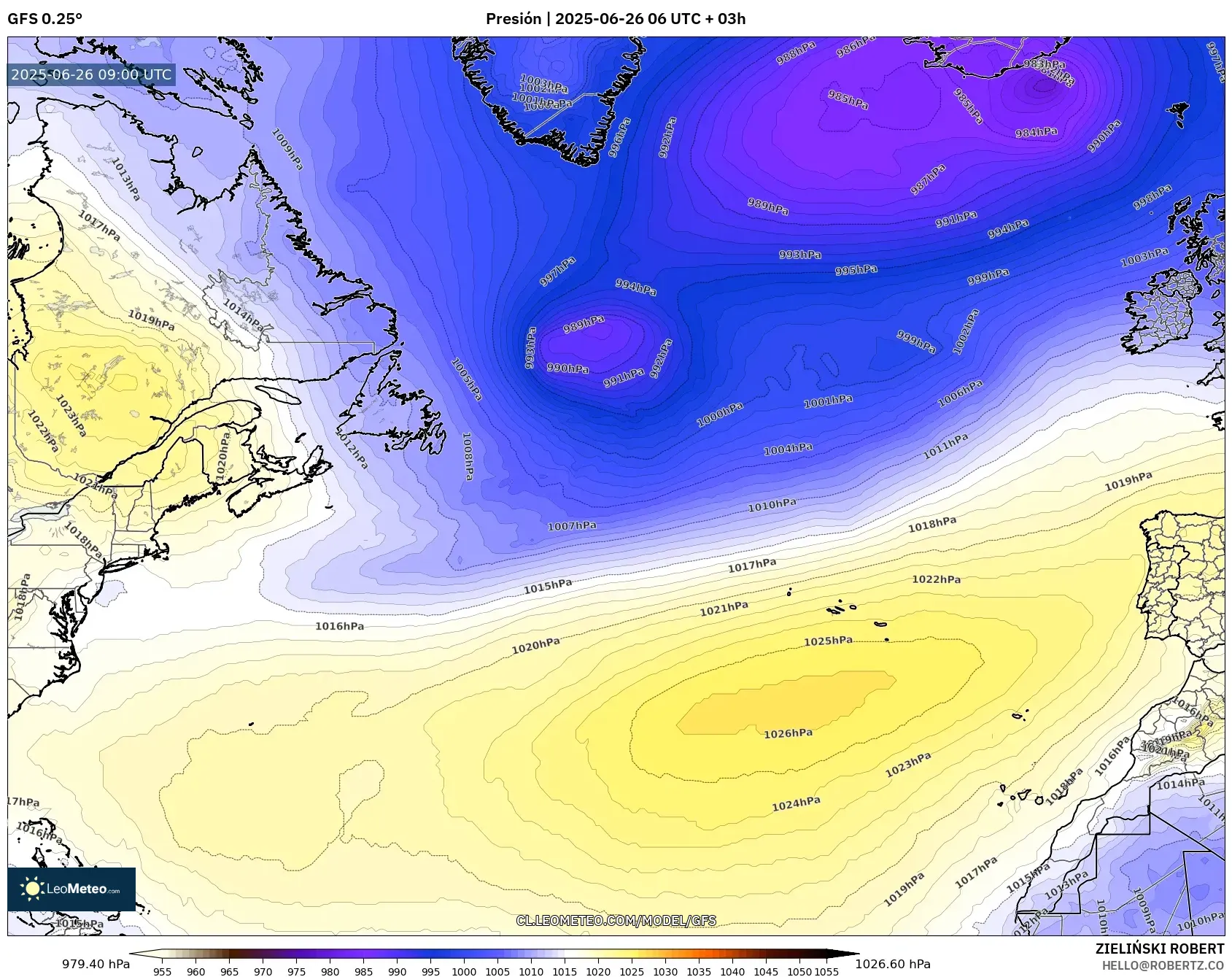 GFS model - Norte Atlántico, Presión GFS model - Norte Atlántico, Presión