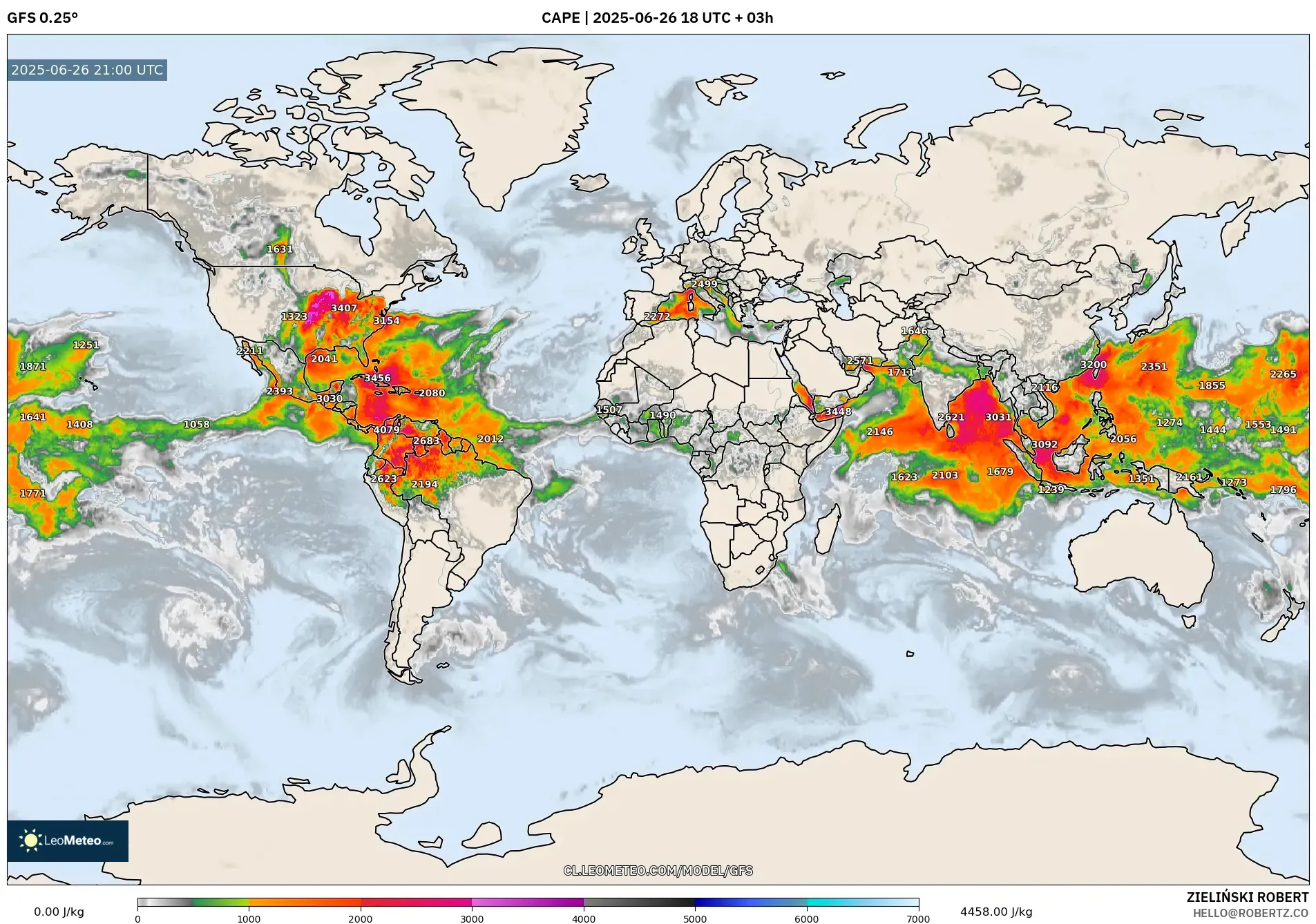 GFS model - Mundo, CAPE GFS model - Mundo, CAPE