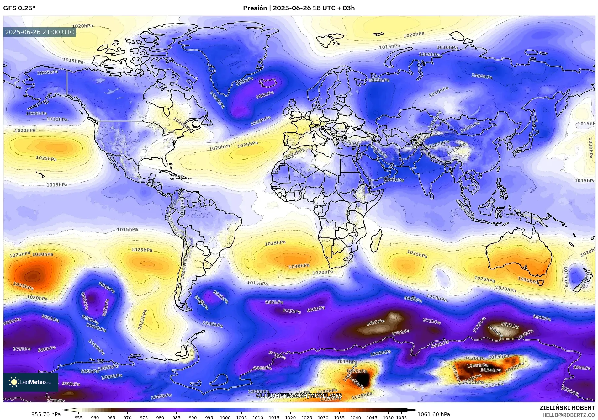 GFS model - Mundo, Presión GFS model - Mundo, Presión