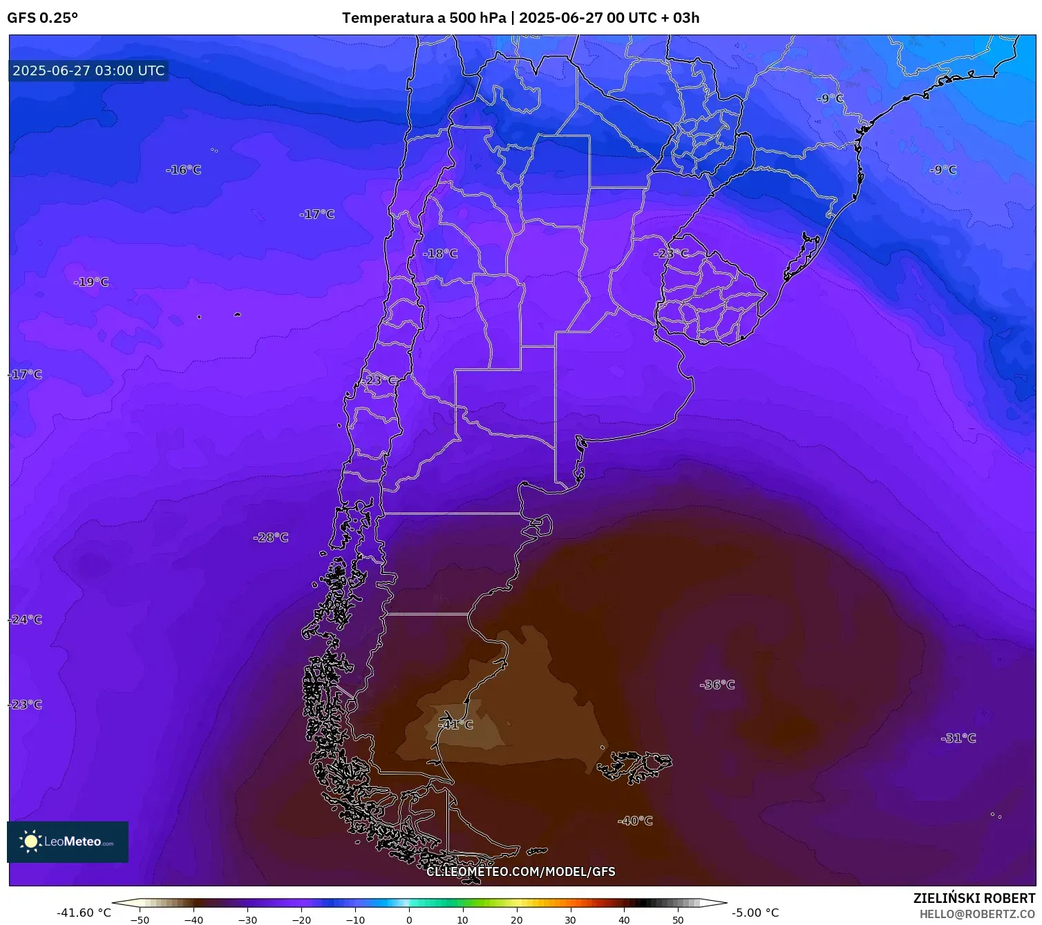 GFS model - Argentina, Temperatura a 500 hPa GFS model - Argentina, Temperatura a 500 hPa
