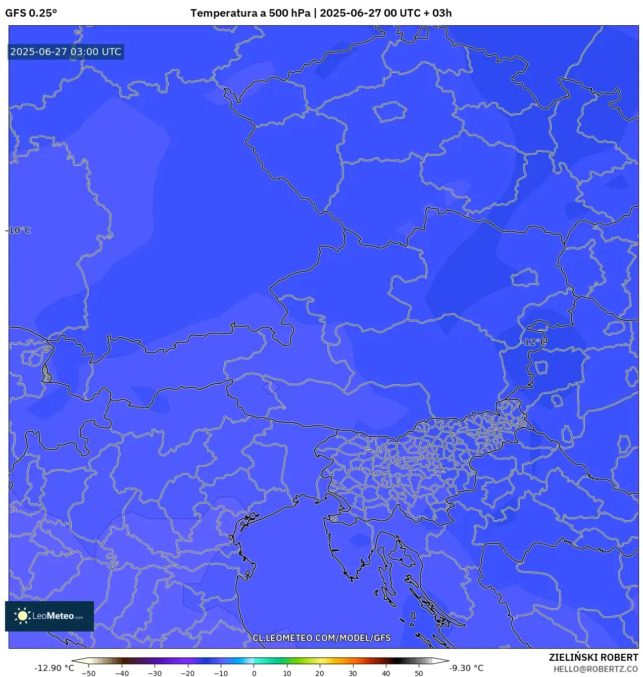 GFS model - Austria, Temperatura a 500 hPa GFS model - Austria, Temperatura a 500 hPa
