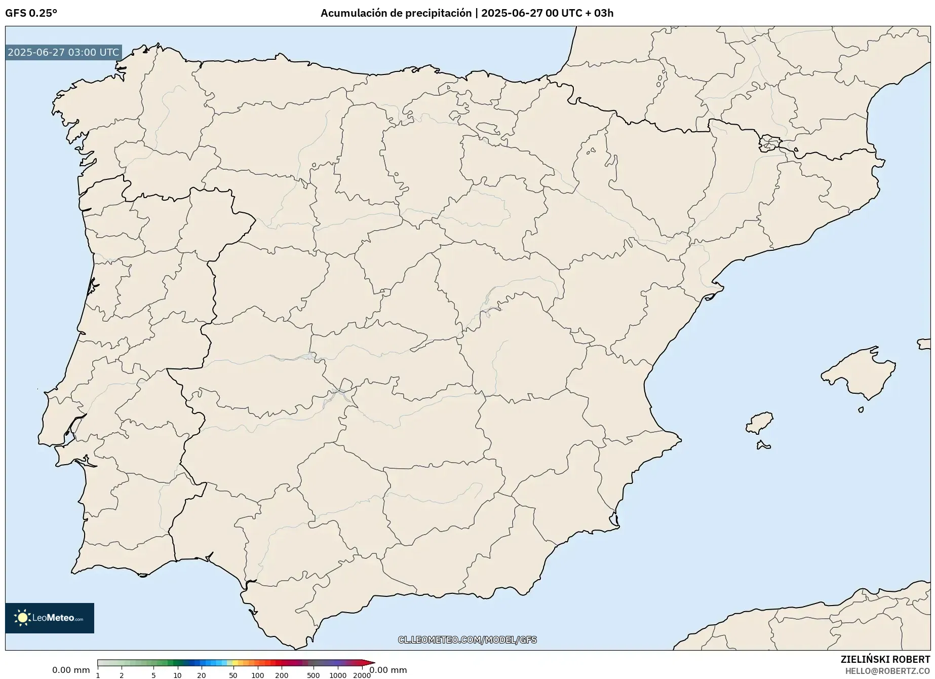 GFS model - España, Acumulación de precipitación GFS model - España, Acumulación de precipitación