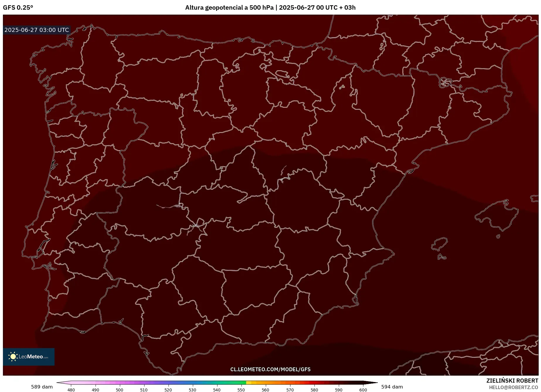 GFS model - España, Altura geopotencial a 500 hPa GFS model - España, Altura geopotencial a 500 hPa