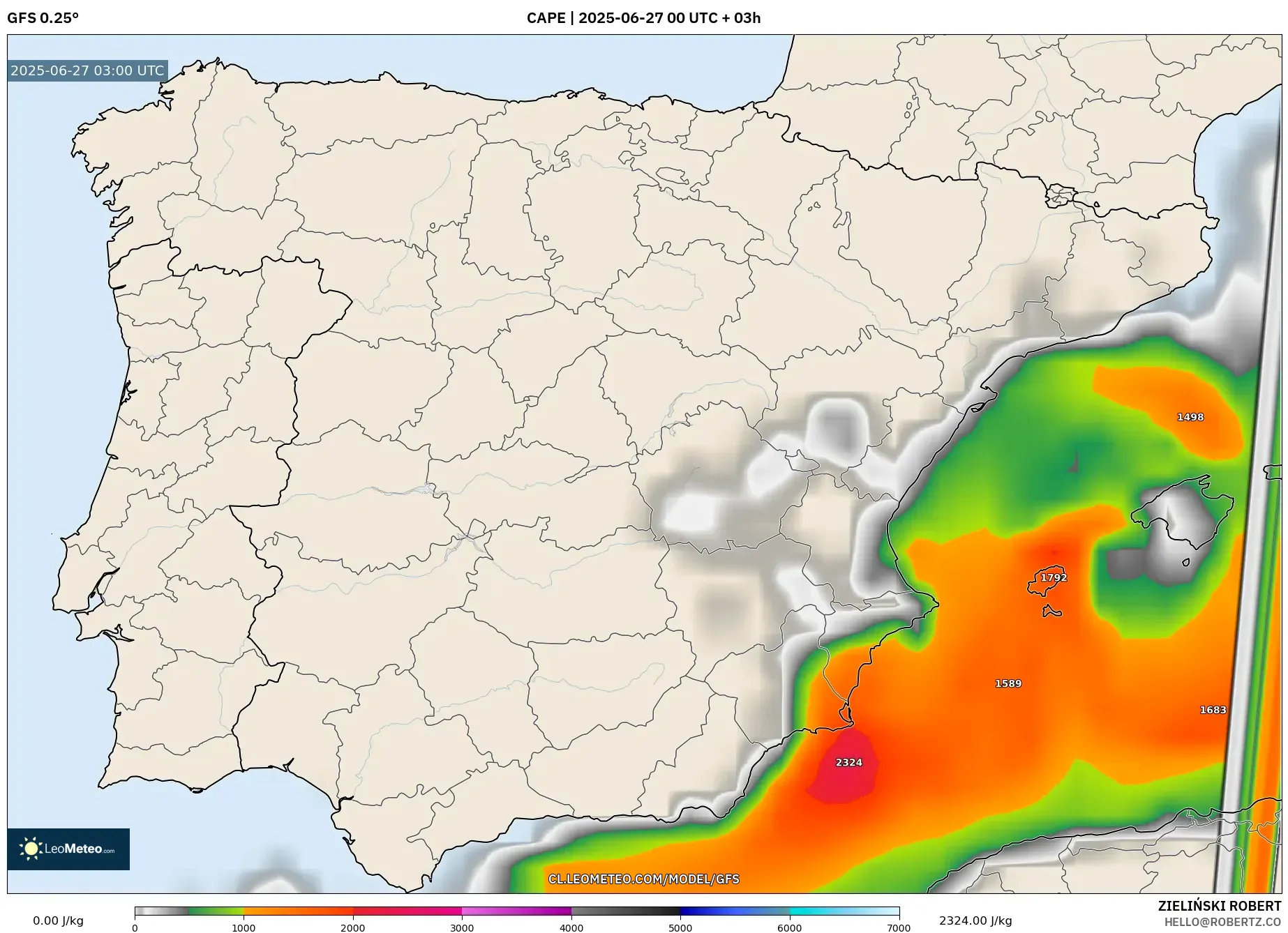 GFS model - España, CAPE GFS model - España, CAPE