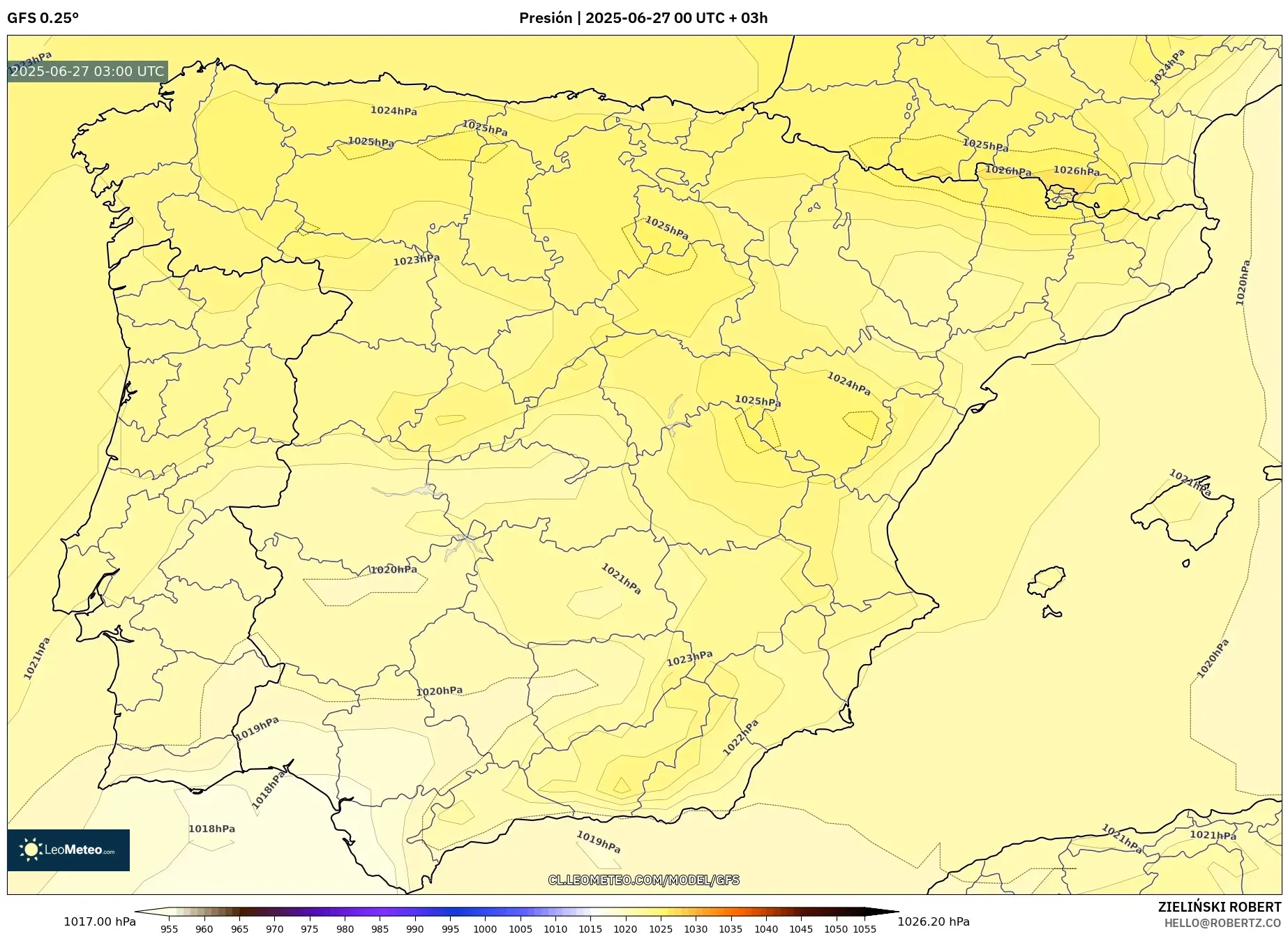 GFS model - España, Presión GFS model - España, Presión