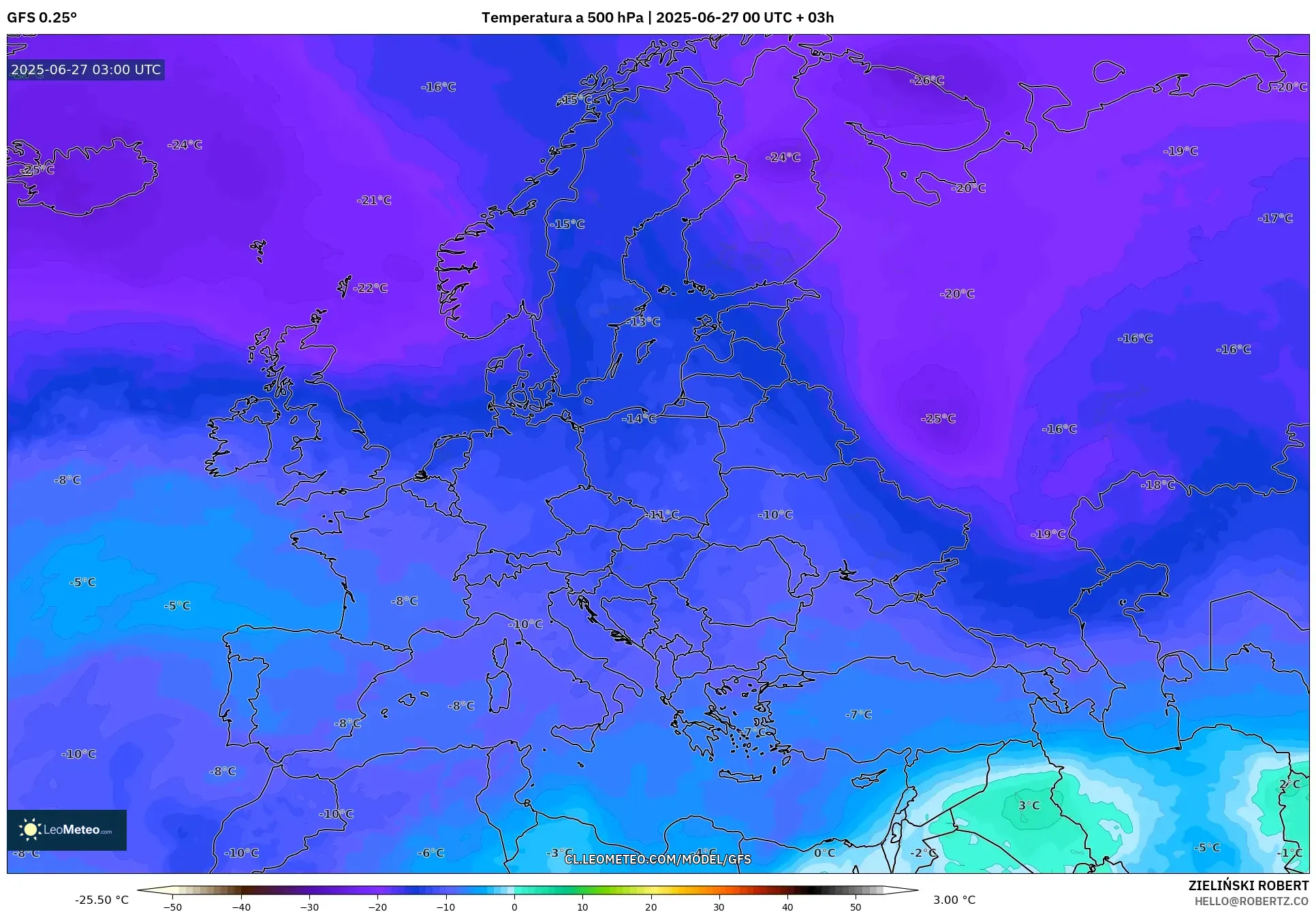 GFS model - Europa, Temperatura a 500 hPa GFS model - Europa, Temperatura a 500 hPa