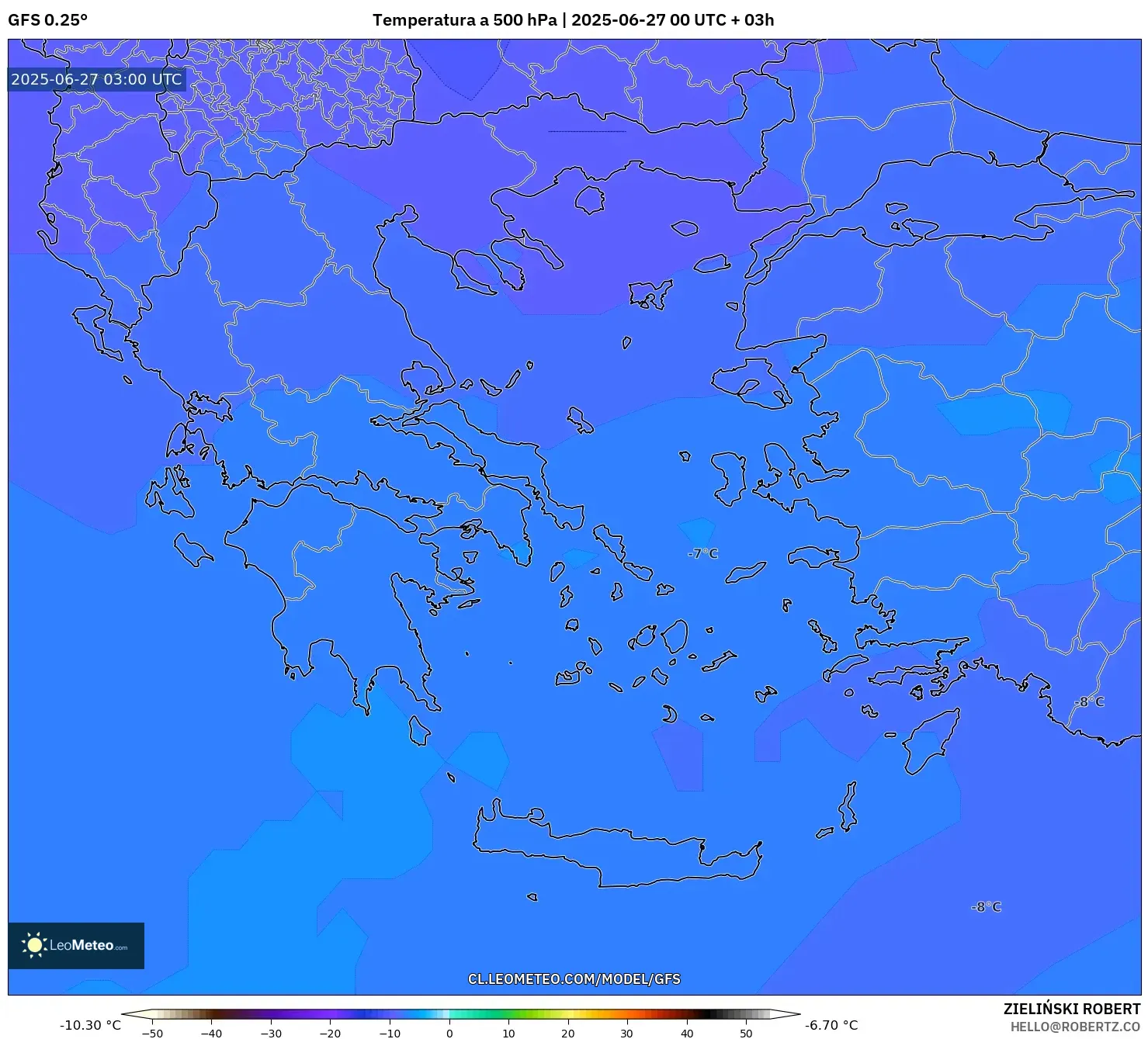 GFS model - Grecia, Temperatura a 500 hPa GFS model - Grecia, Temperatura a 500 hPa