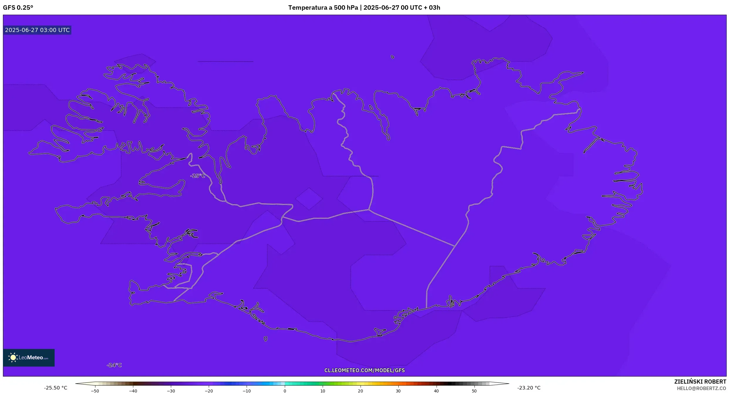 GFS model - Islandia, Temperatura a 500 hPa GFS model - Islandia, Temperatura a 500 hPa