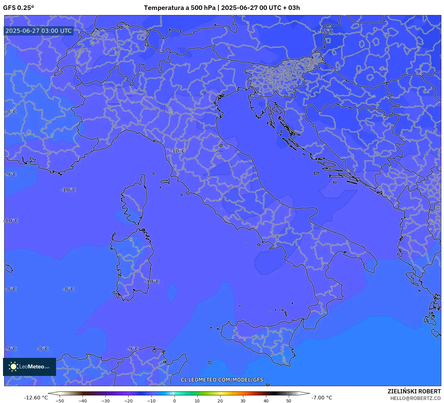 GFS model - Italia, Temperatura a 500 hPa GFS model - Italia, Temperatura a 500 hPa