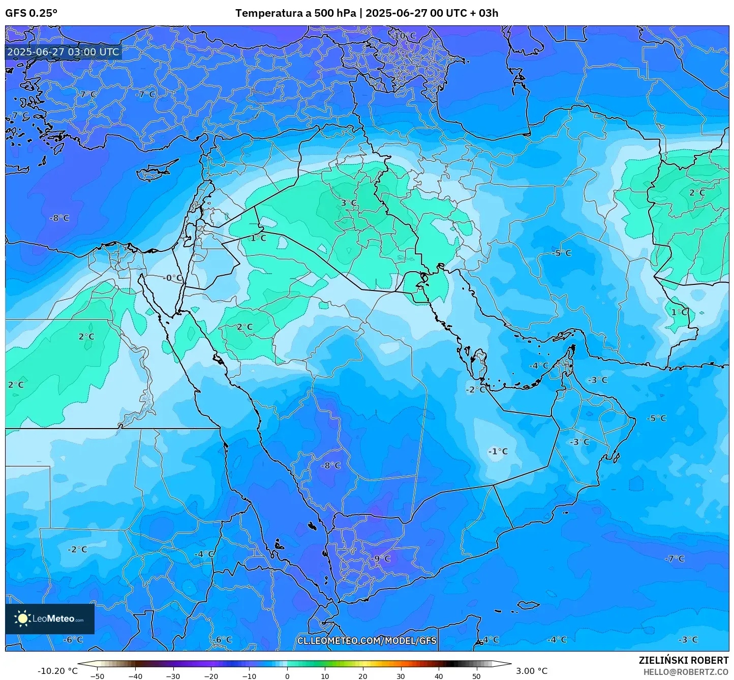 GFS model - Oriente Medio, Temperatura a 500 hPa GFS model - Oriente Medio, Temperatura a 500 hPa
