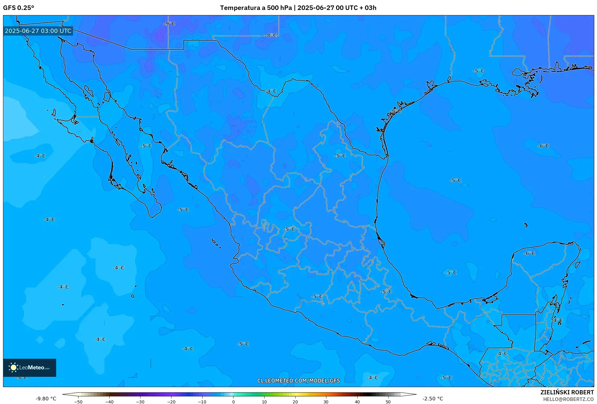 GFS model - México, Temperatura a 500 hPa GFS model - México, Temperatura a 500 hPa