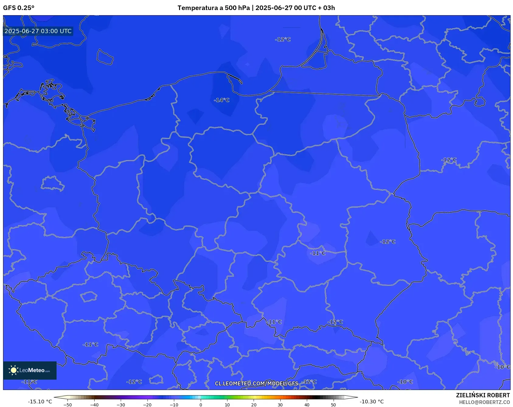 GFS model - Polonia, Temperatura a 500 hPa GFS model - Polonia, Temperatura a 500 hPa