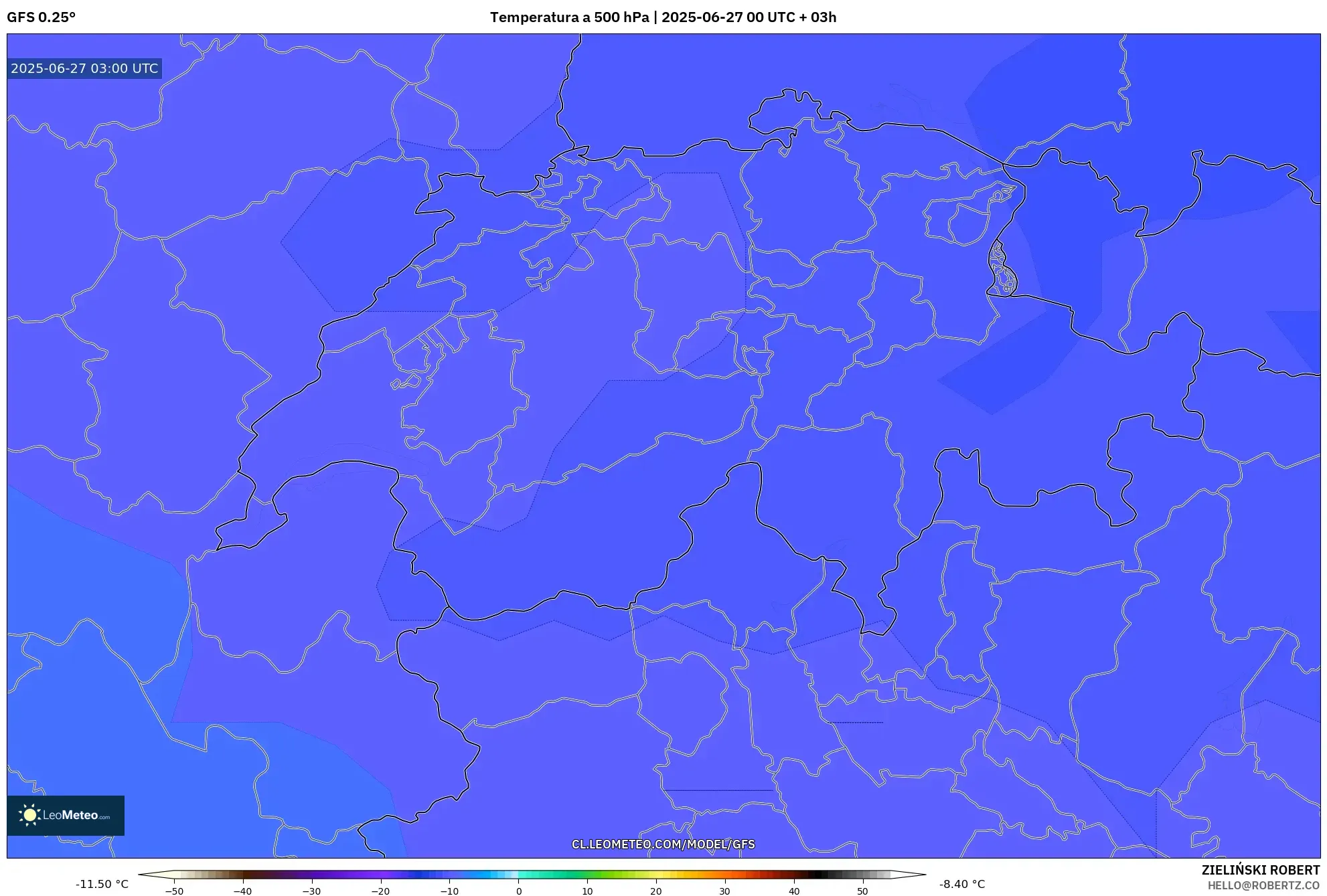 GFS model - Suiza, Temperatura a 500 hPa GFS model - Suiza, Temperatura a 500 hPa