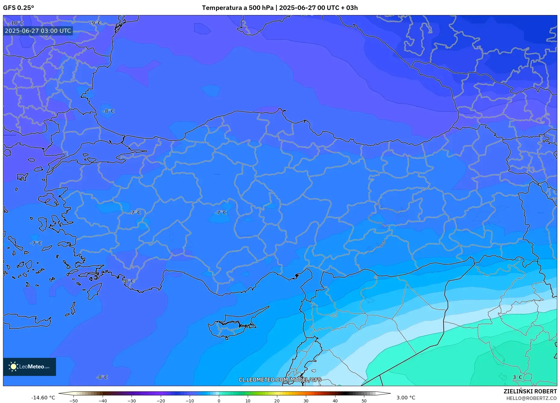 GFS model - Turquía, Temperatura a 500 hPa GFS model - Turquía, Temperatura a 500 hPa