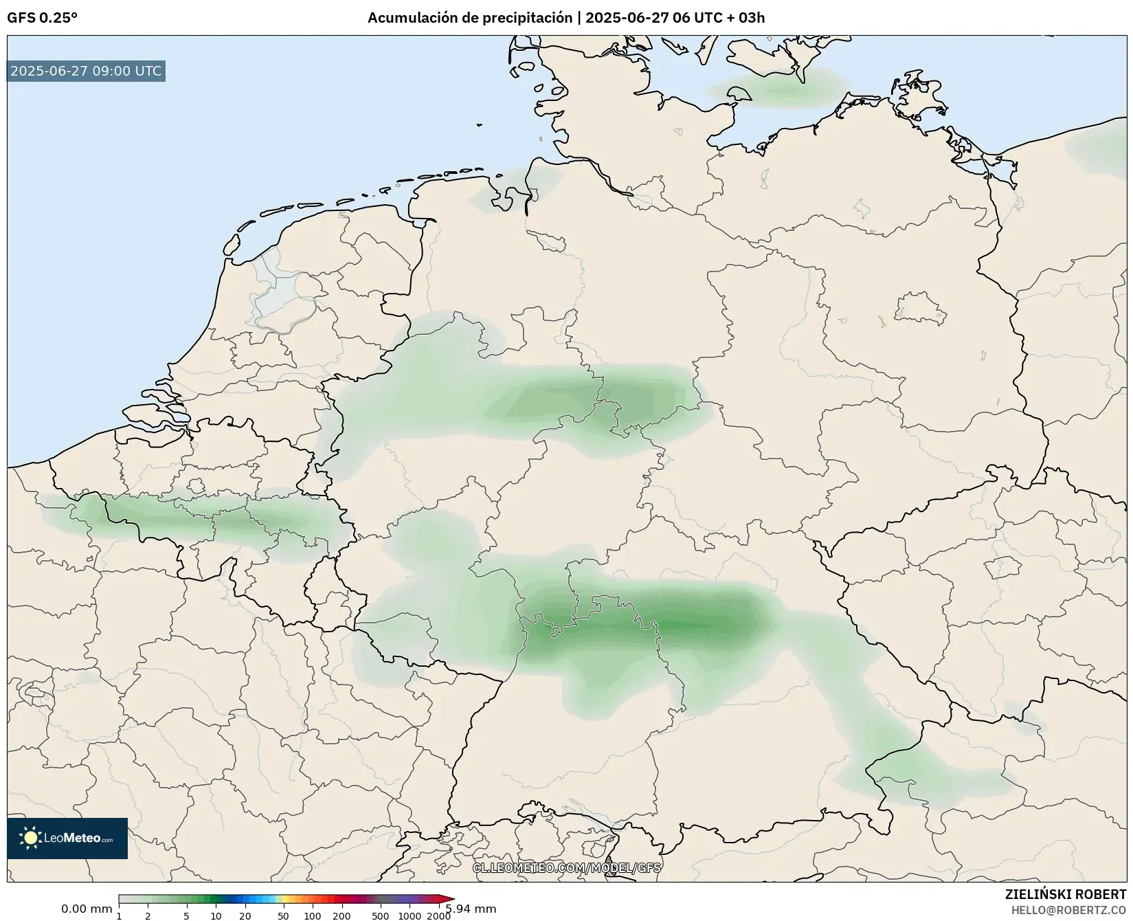 GFS model - Alemania, Acumulación de precipitación GFS model - Alemania, Acumulación de precipitación