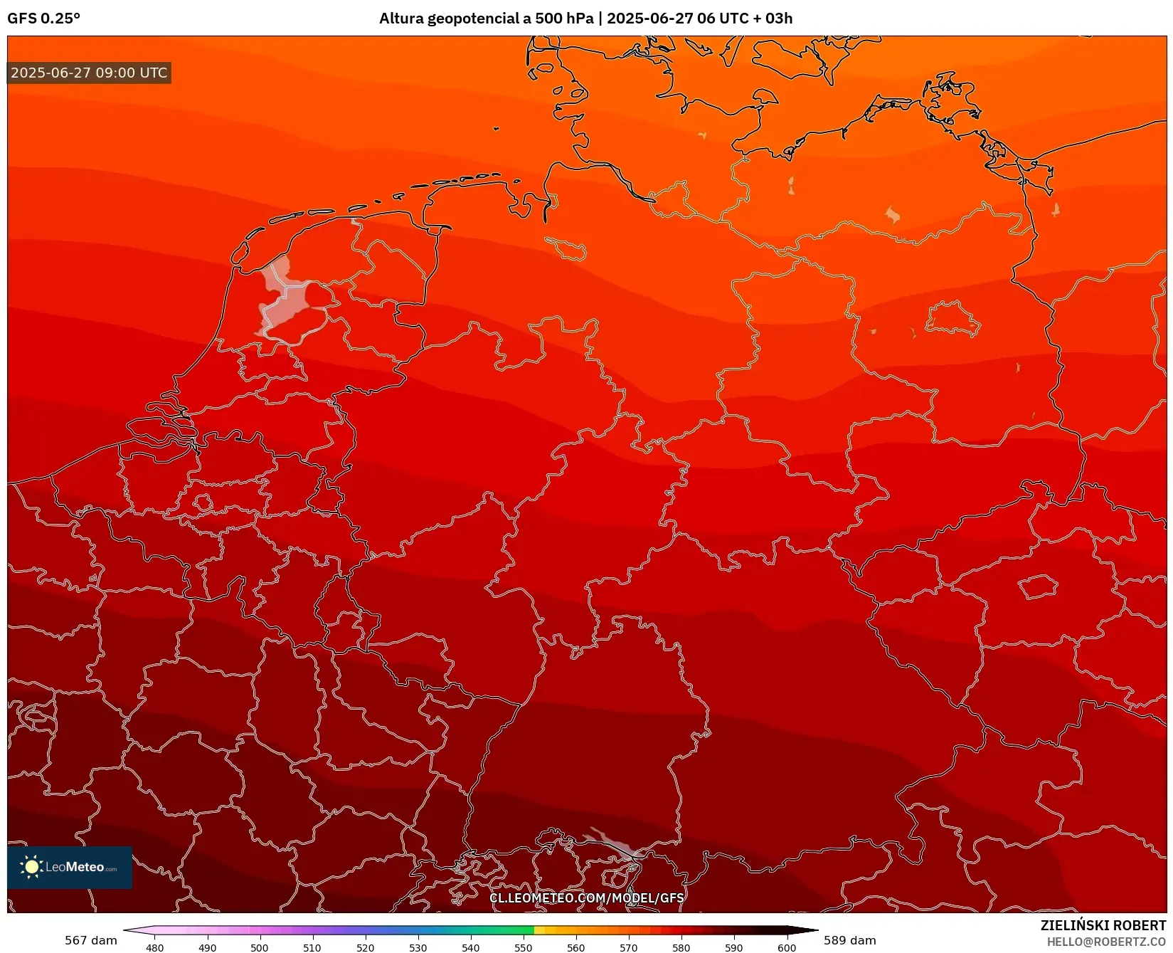 GFS model - Alemania, Altura geopotencial a 500 hPa GFS model - Alemania, Altura geopotencial a 500 hPa