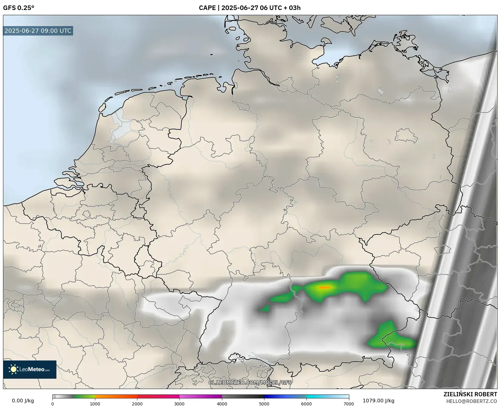GFS model - Alemania, CAPE GFS model - Alemania, CAPE