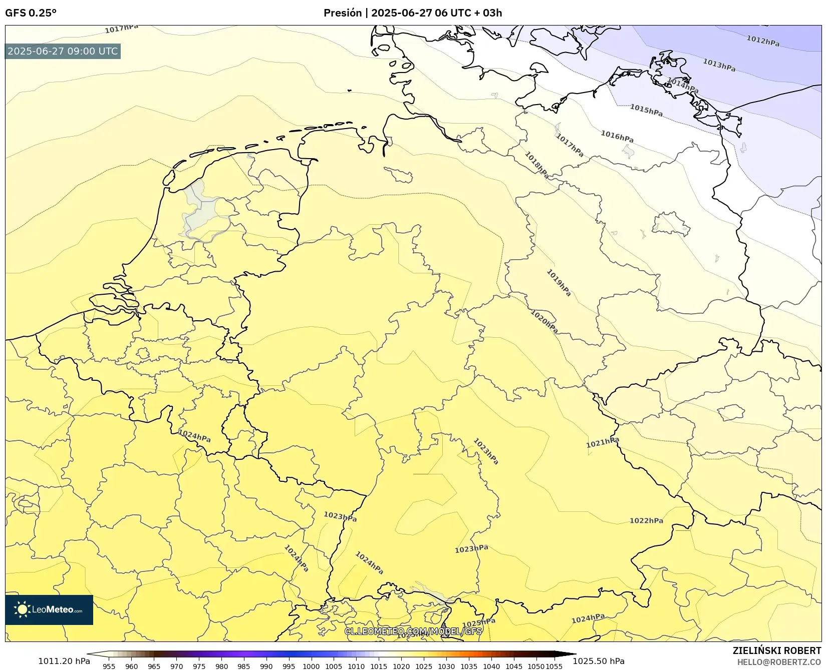 GFS model - Alemania, Presión GFS model - Alemania, Presión