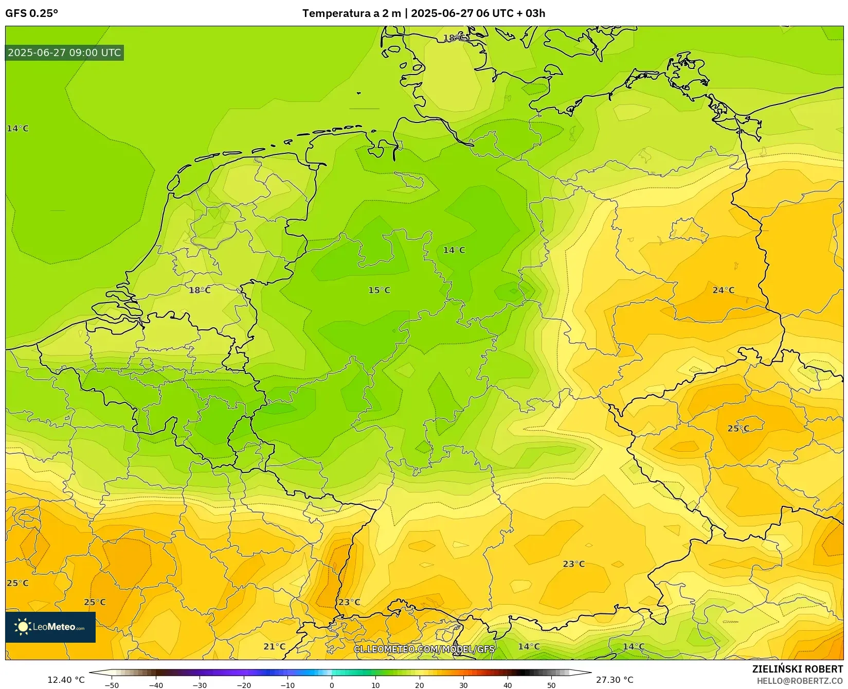 GFS model - Alemania, Temperatura a 2 m GFS model - Alemania, Temperatura a 2 m