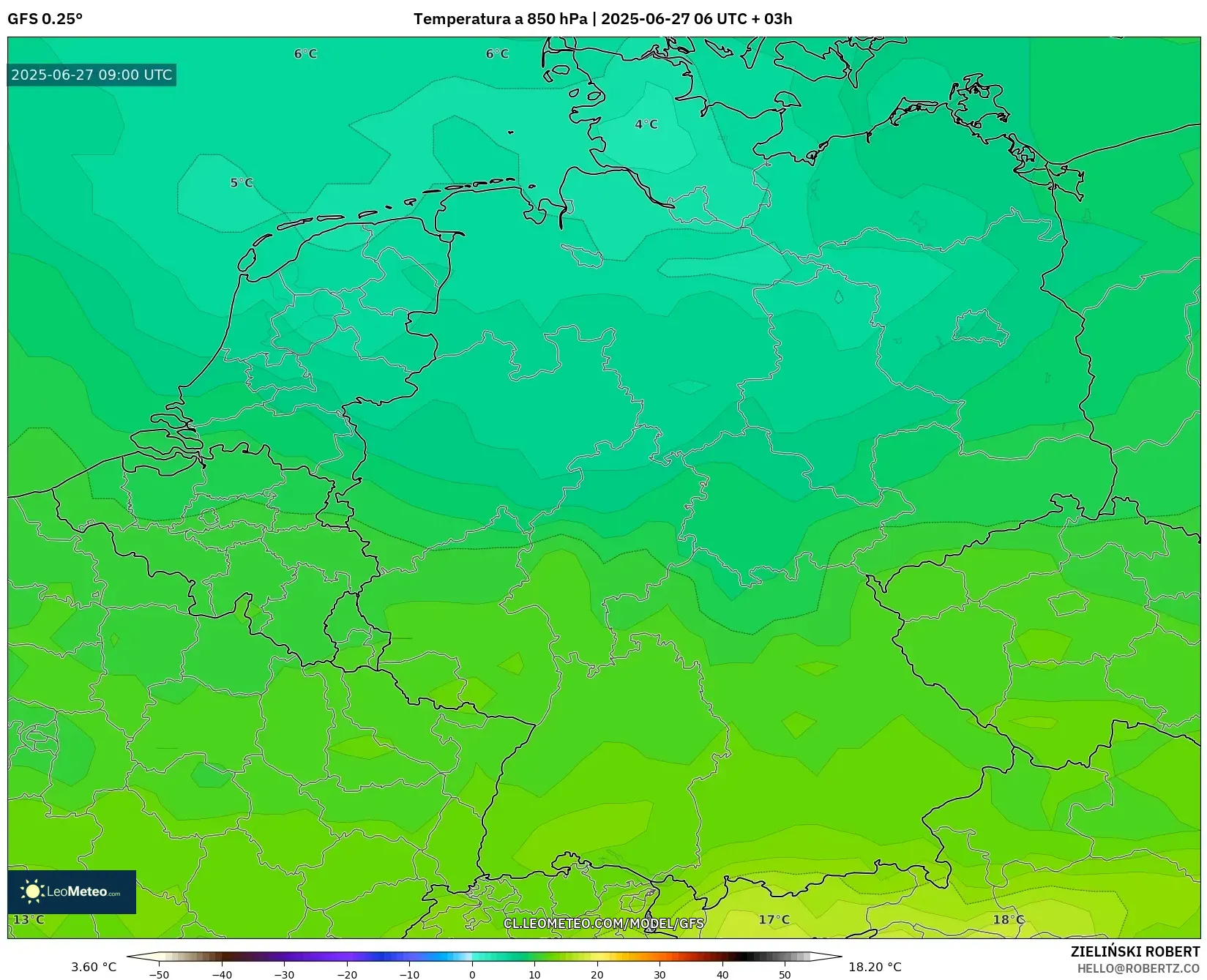 GFS model - Alemania, Temperatura a 850 hPa GFS model - Alemania, Temperatura a 850 hPa