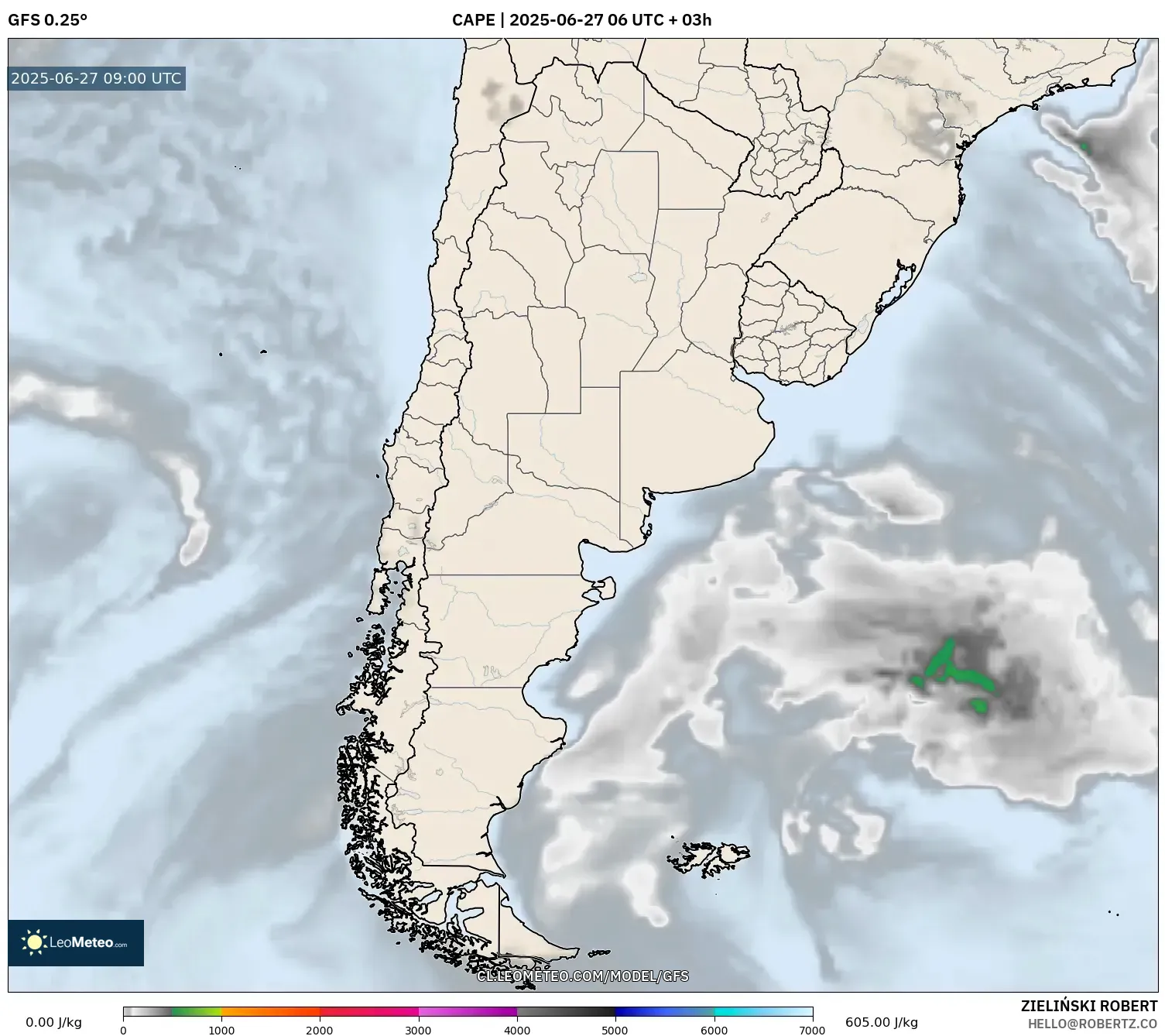 GFS model - Argentina, CAPE GFS model - Argentina, CAPE