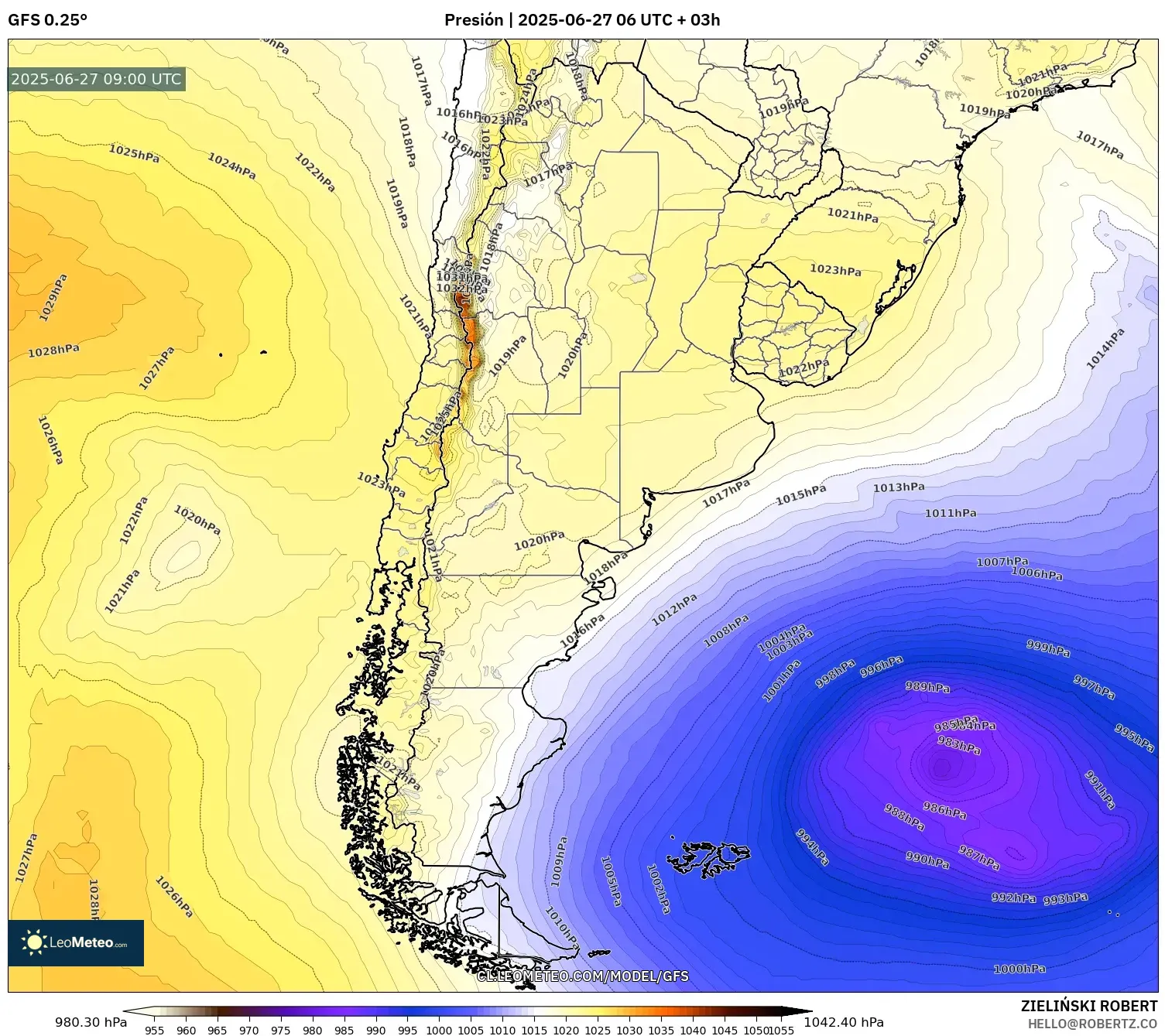 GFS model - Argentina, Presión GFS model - Argentina, Presión