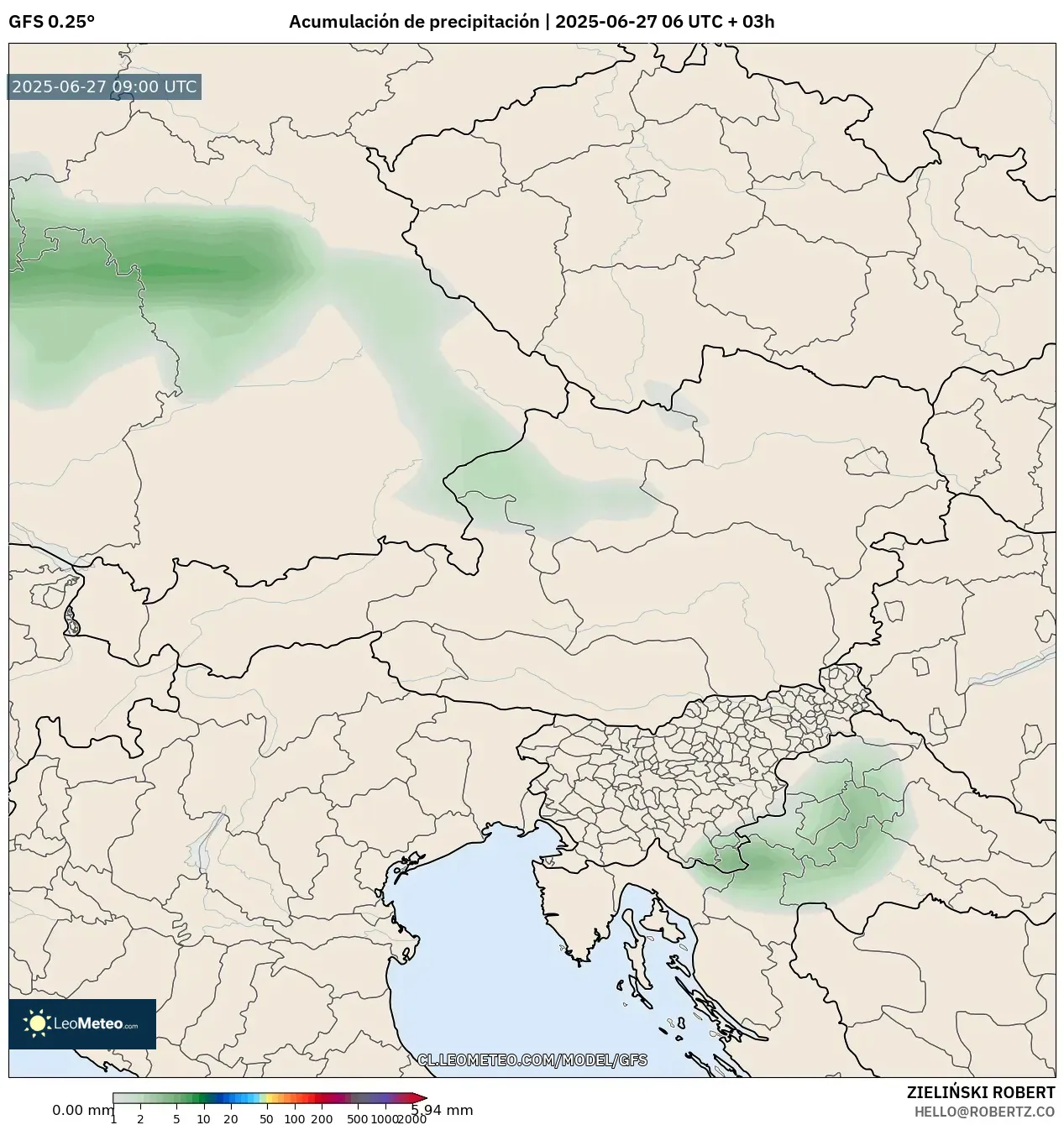 GFS model - Austria, Acumulación de precipitación GFS model - Austria, Acumulación de precipitación