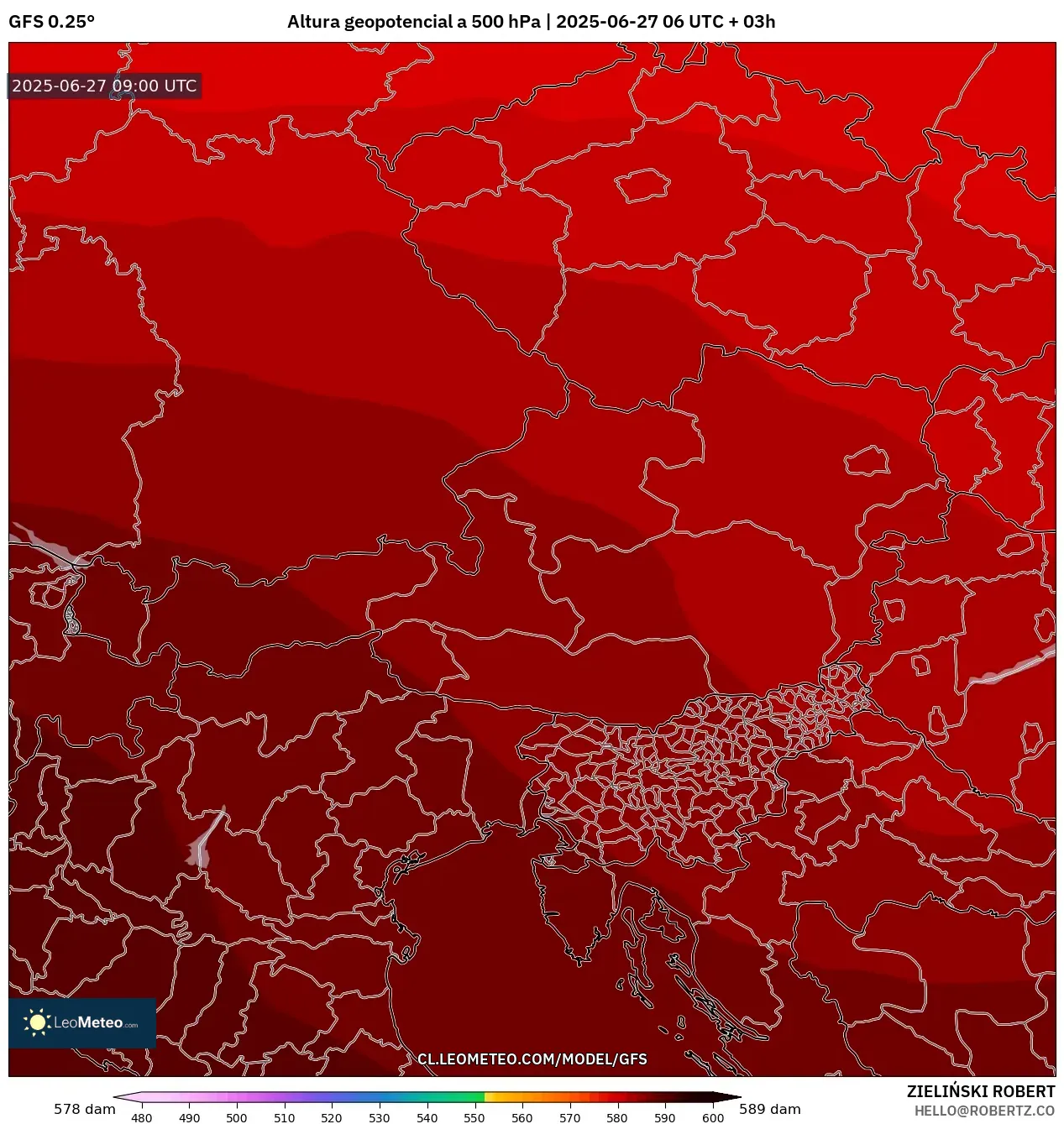 GFS model - Austria, Altura geopotencial a 500 hPa GFS model - Austria, Altura geopotencial a 500 hPa