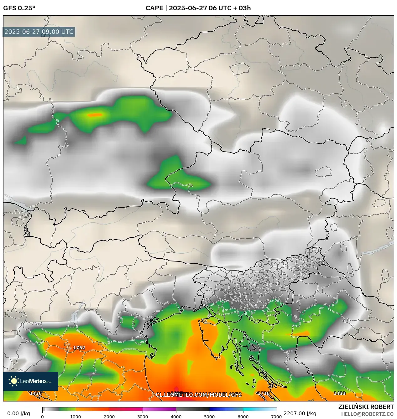 GFS model - Austria, CAPE GFS model - Austria, CAPE