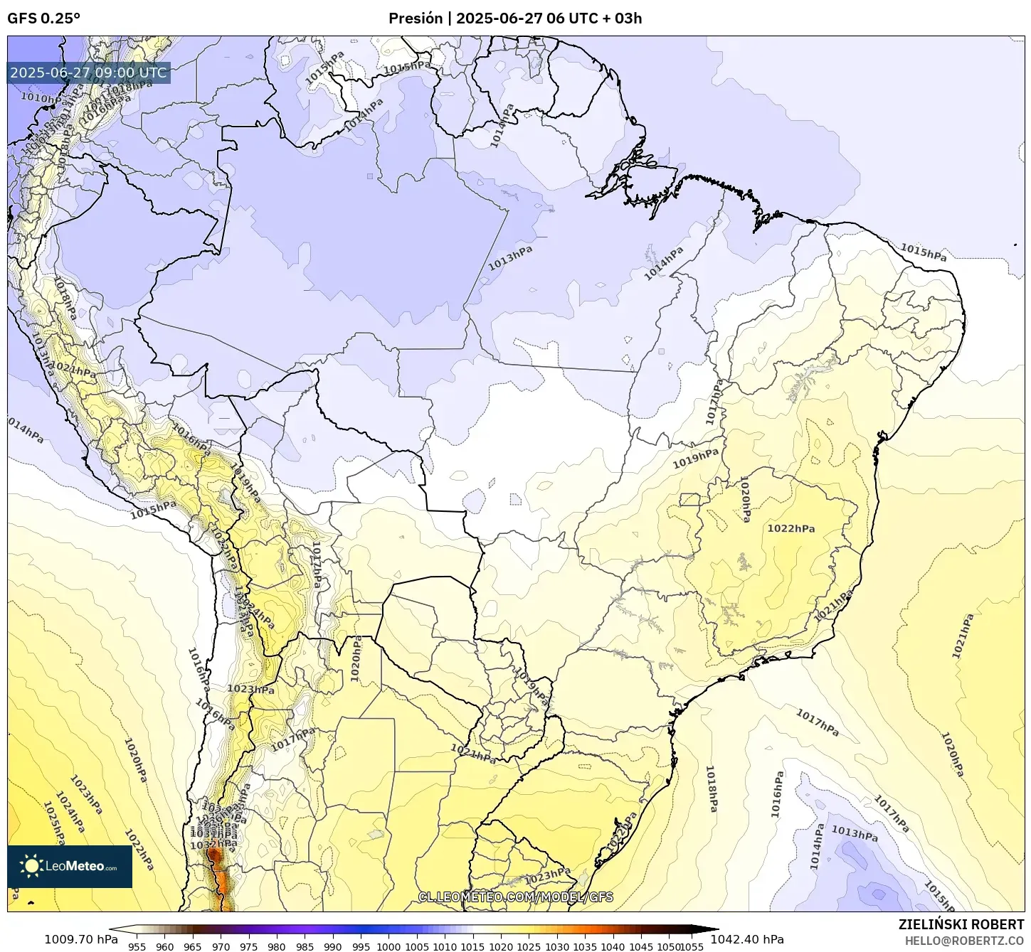 GFS model - Brasil, Presión GFS model - Brasil, Presión
