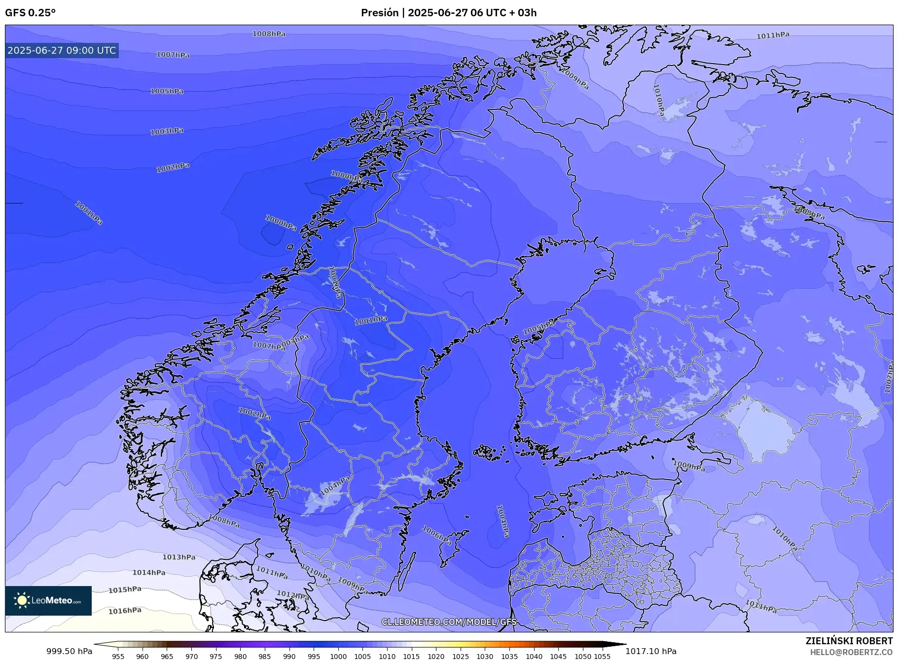 GFS model - Escandinavia, Presión