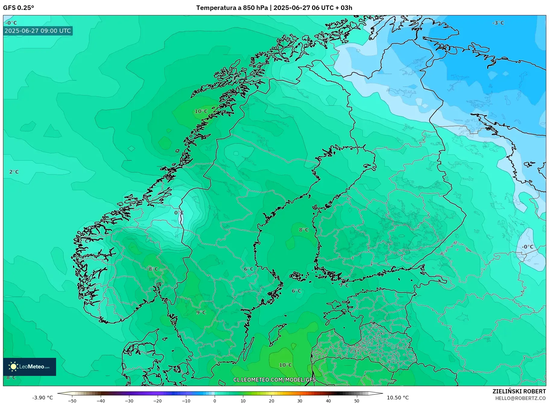 GFS model - Escandinavia, Temperatura a 850 hPa GFS model - Escandinavia, Temperatura a 850 hPa