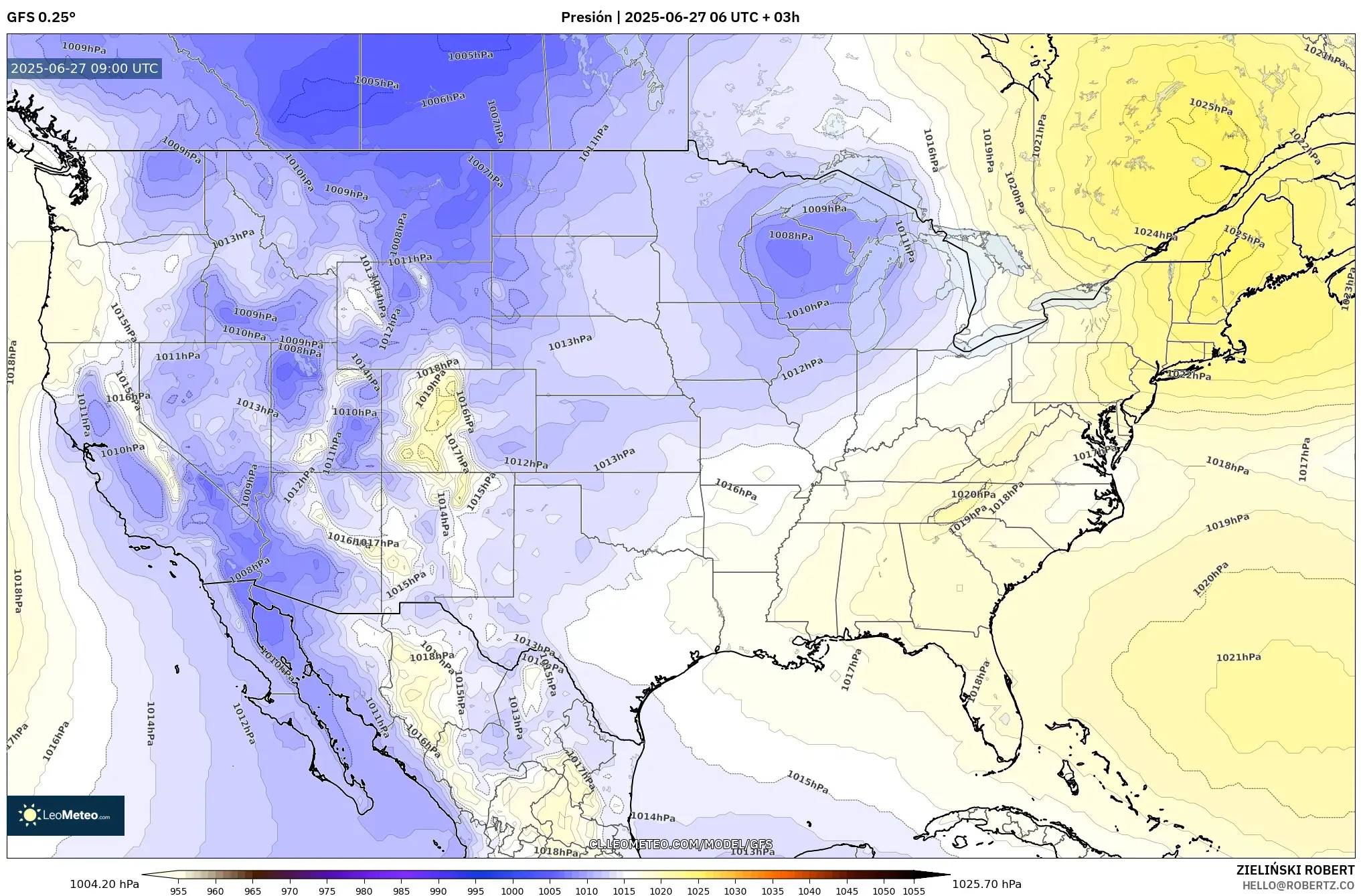 GFS model - Estados Unidos, Presión GFS model - Estados Unidos, Presión
