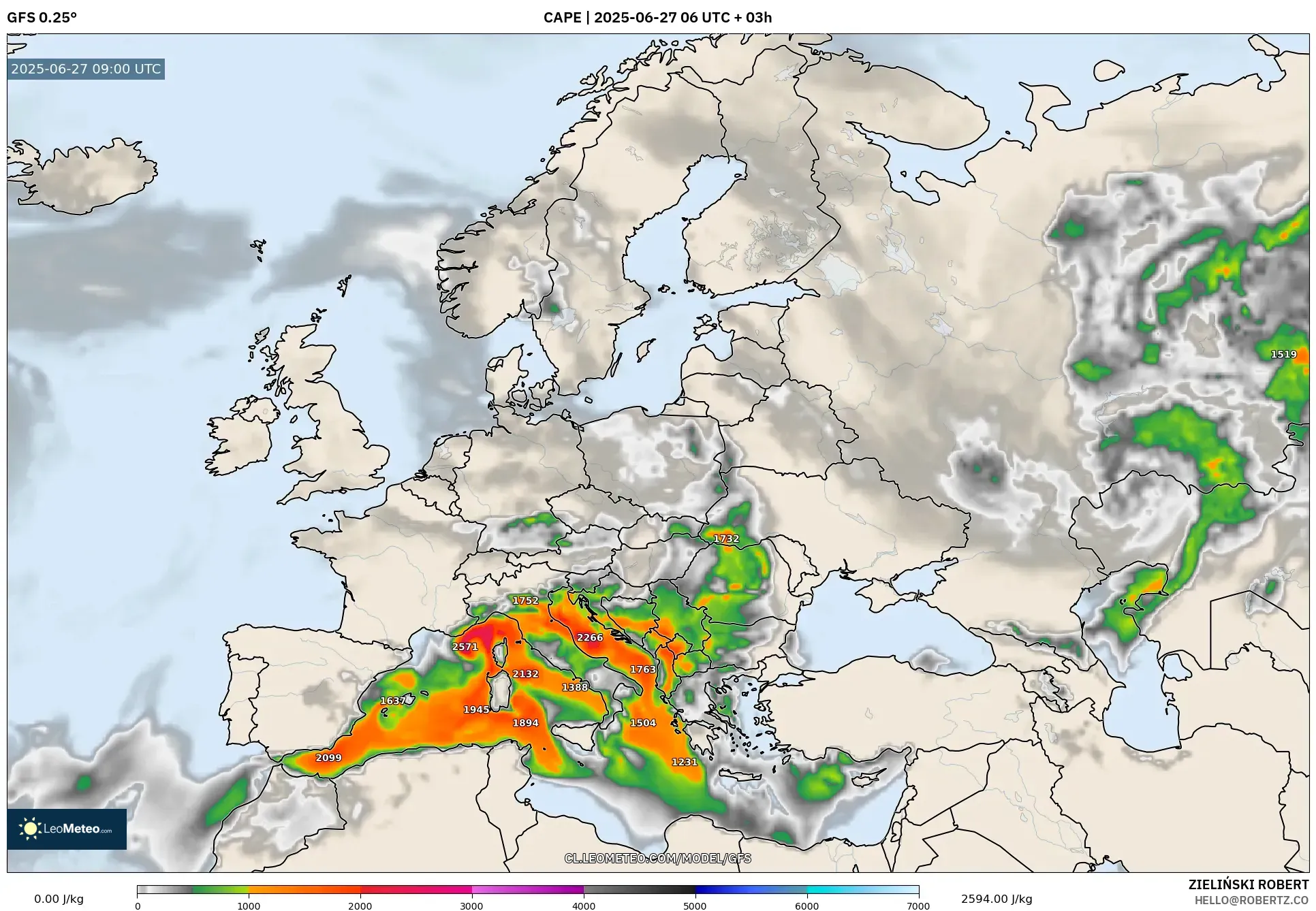 GFS model - Europa, CAPE GFS model - Europa, CAPE