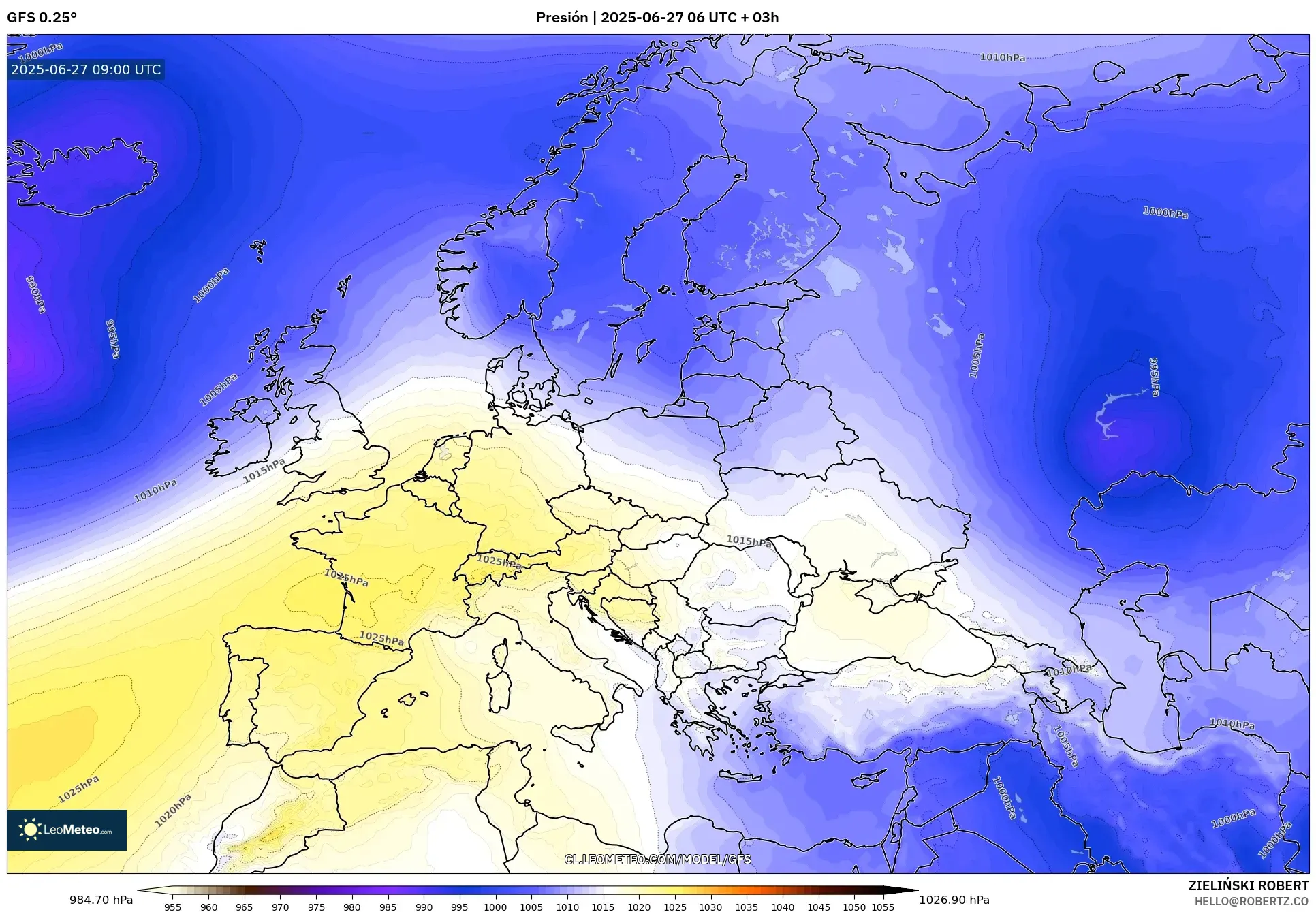 GFS model - Europa, Presión GFS model - Europa, Presión