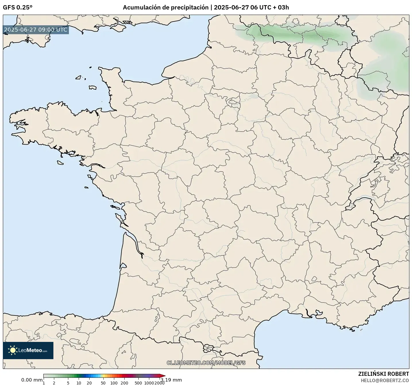 GFS model - Francia, Acumulación de precipitación GFS model - Francia, Acumulación de precipitación