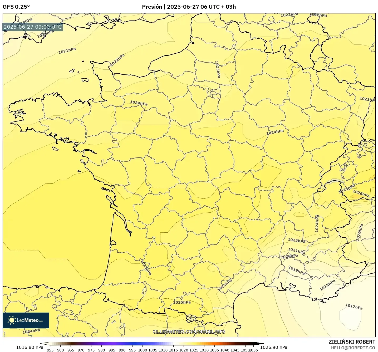 GFS model - Francia, Presión GFS model - Francia, Presión