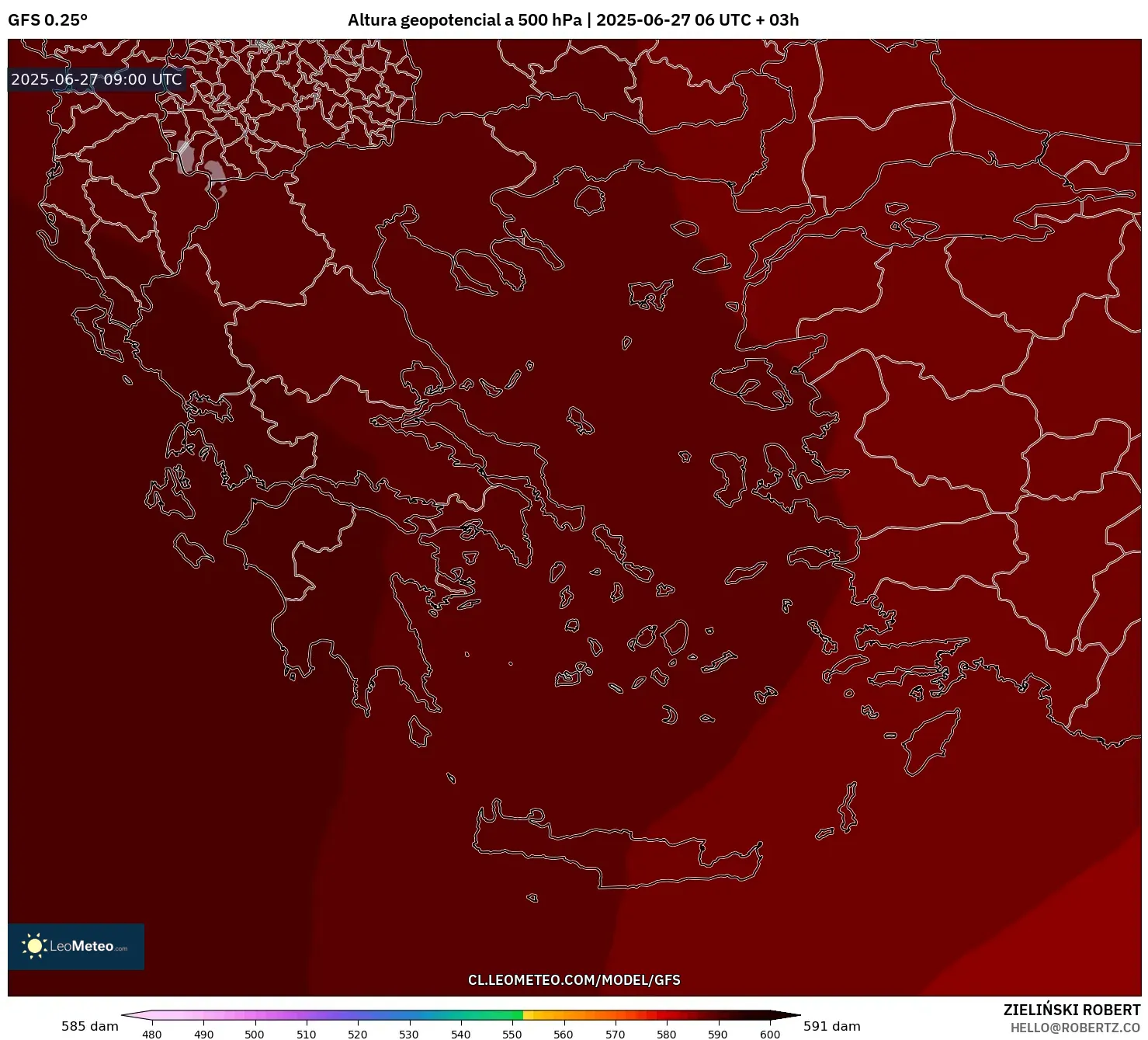 GFS model - Grecia, Altura geopotencial a 500 hPa GFS model - Grecia, Altura geopotencial a 500 hPa