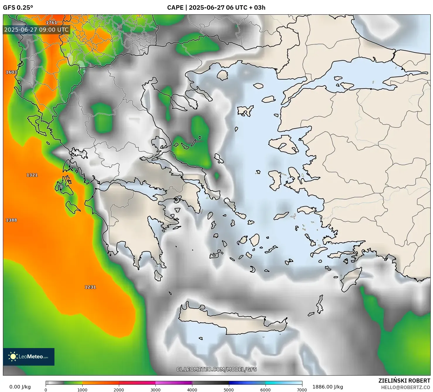 GFS model - Grecia, CAPE