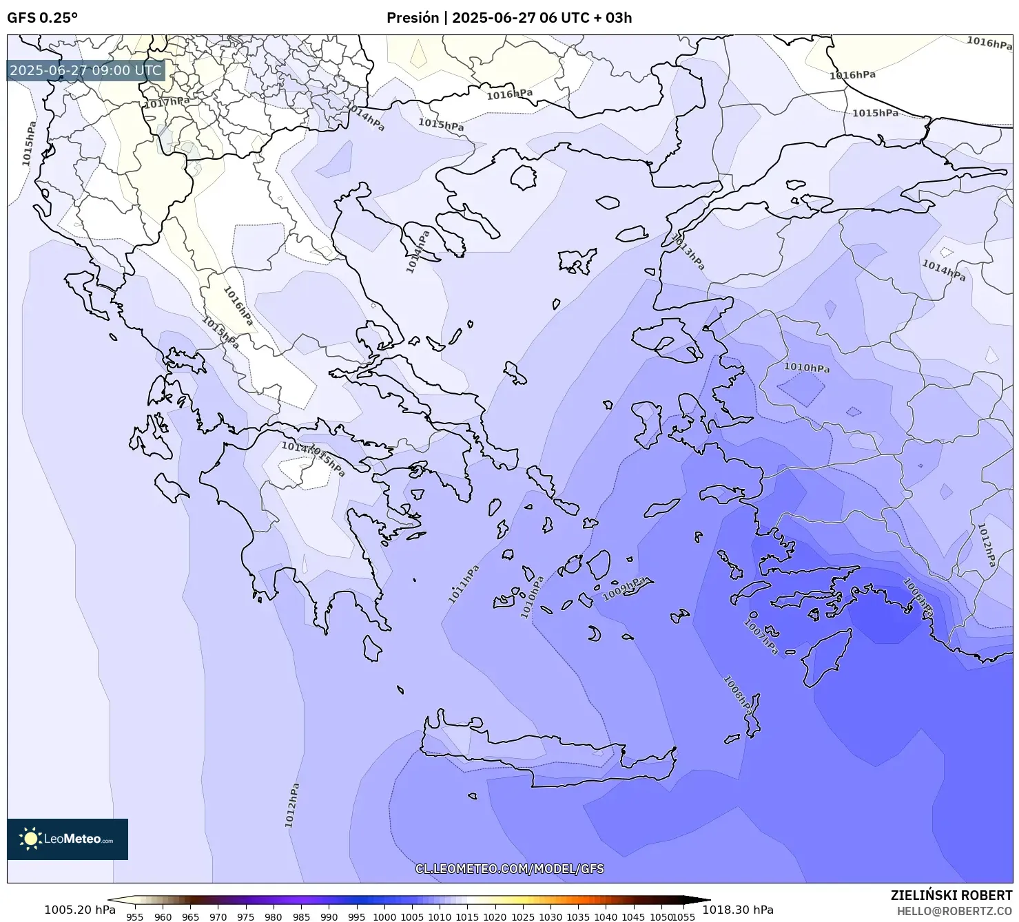 GFS model - Grecia, Presión GFS model - Grecia, Presión
