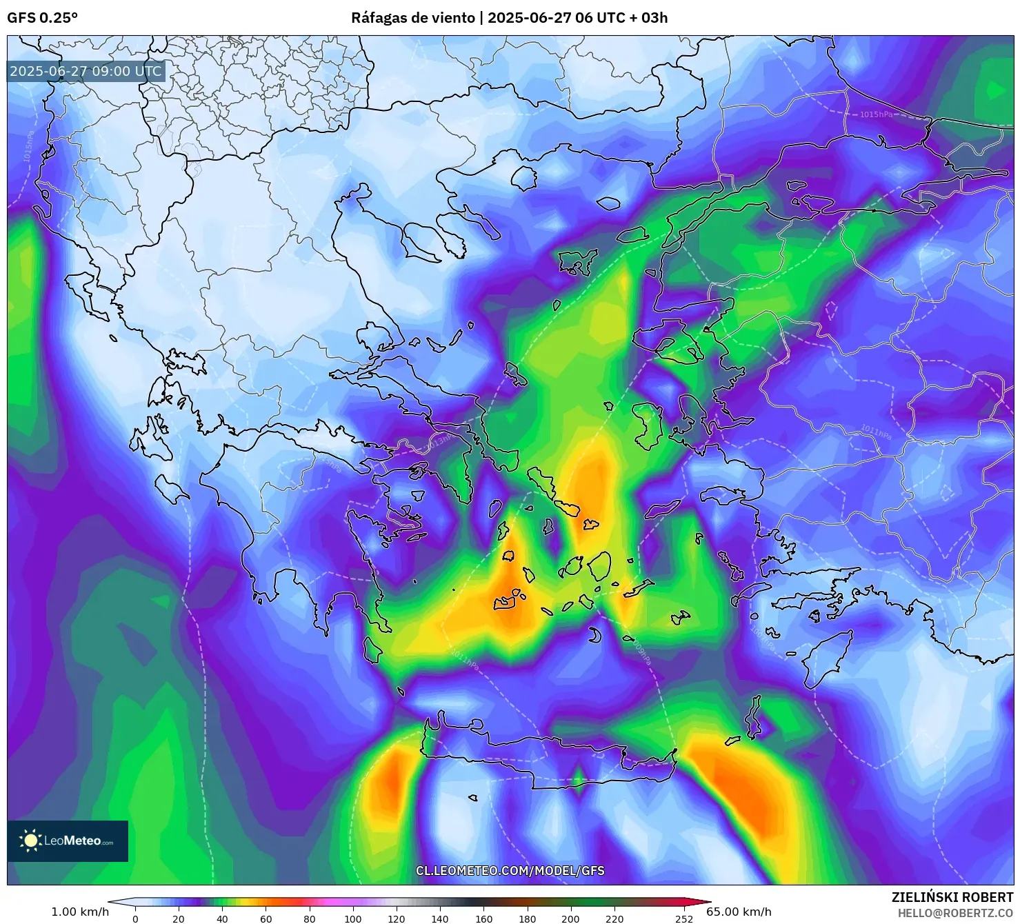 GFS model - Grecia, Ráfagas de viento GFS model - Grecia, Ráfagas de viento