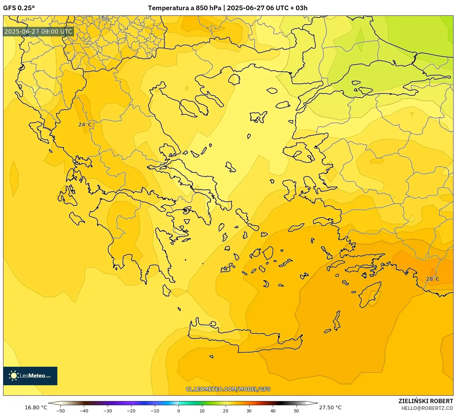 GFS model - Grecia, Temperatura a 850 hPa GFS model - Grecia, Temperatura a 850 hPa