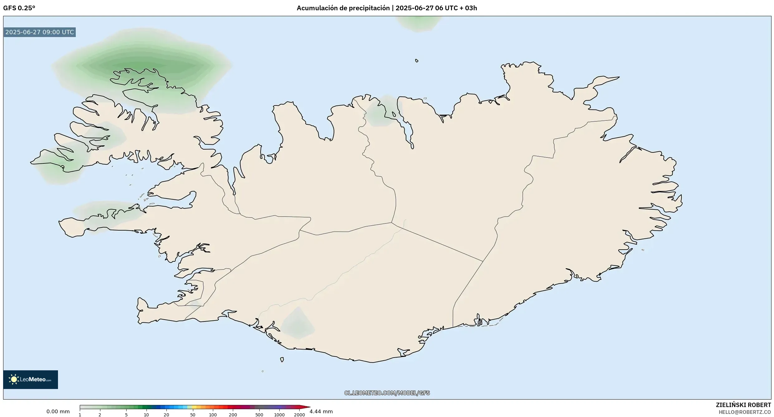 GFS model - Islandia, Acumulación de precipitación GFS model - Islandia, Acumulación de precipitación