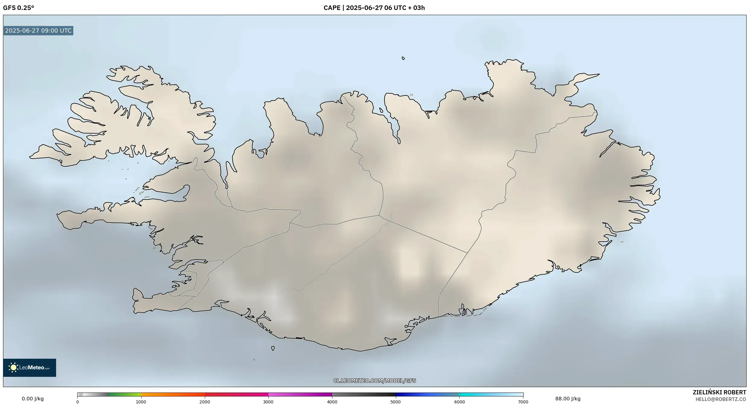 GFS model - Islandia, CAPE GFS model - Islandia, CAPE