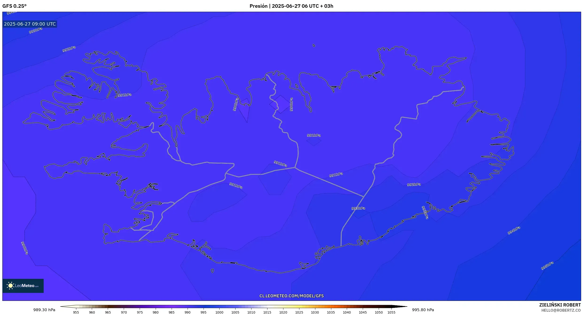 GFS model - Islandia, Presión GFS model - Islandia, Presión