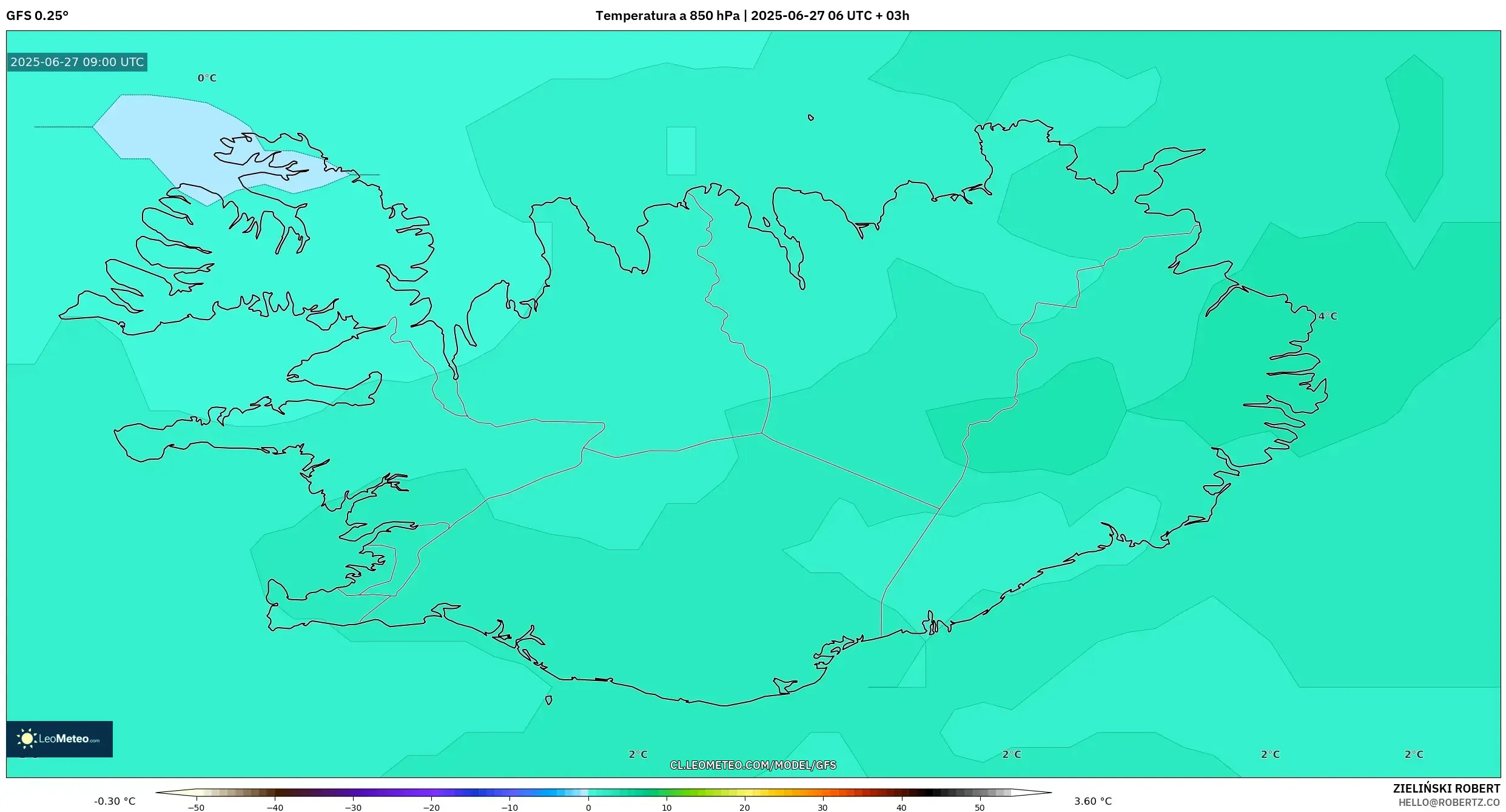 GFS model - Islandia, Temperatura a 850 hPa GFS model - Islandia, Temperatura a 850 hPa