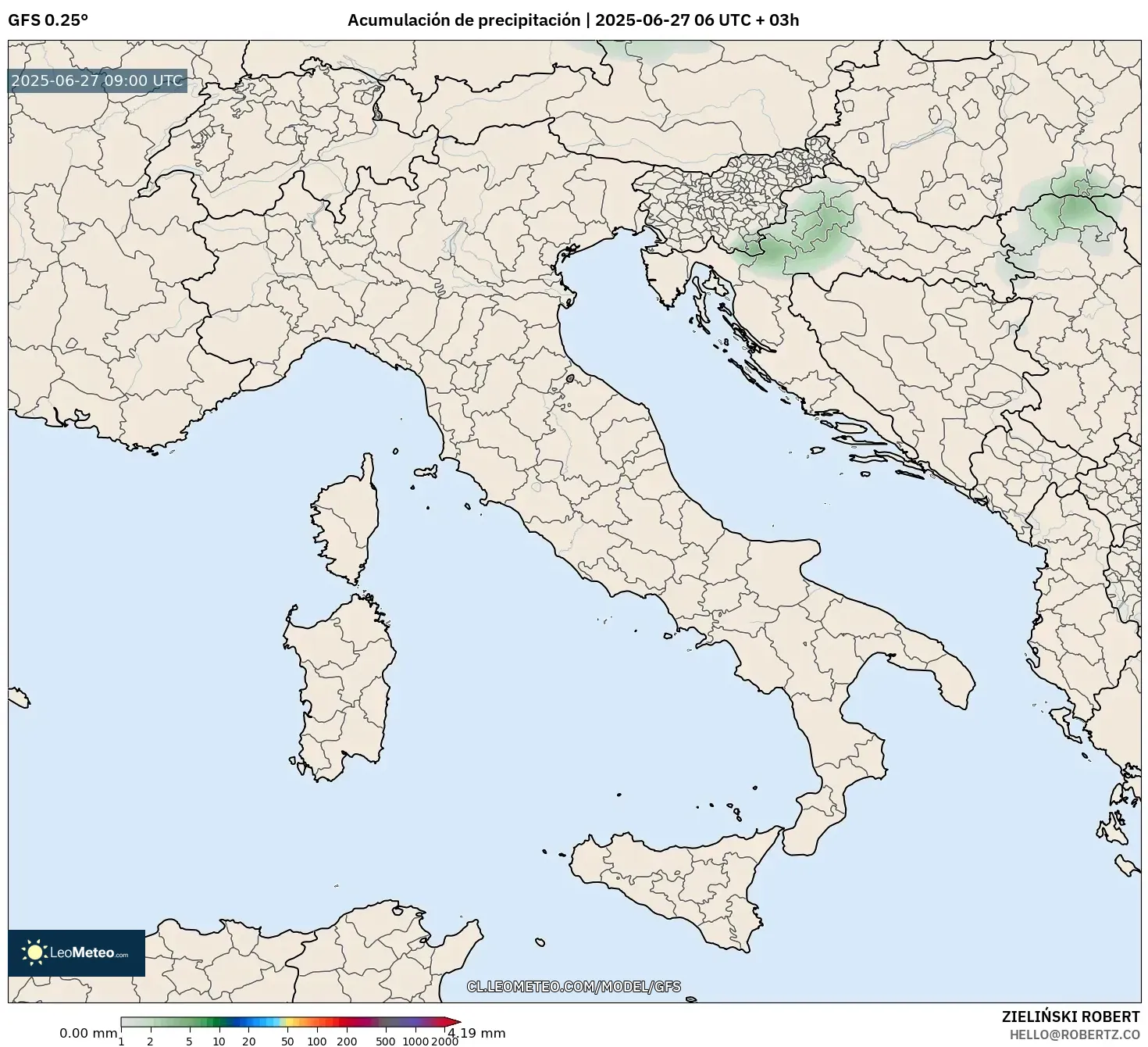 GFS model - Italia, Acumulación de precipitación GFS model - Italia, Acumulación de precipitación